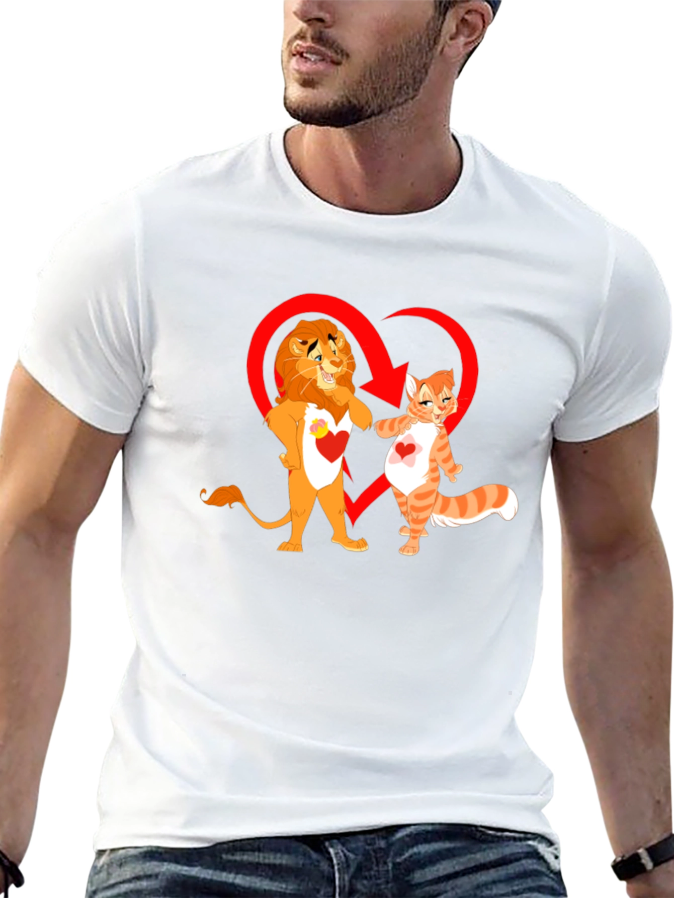 Lion and Cat Love Black T-Shirt