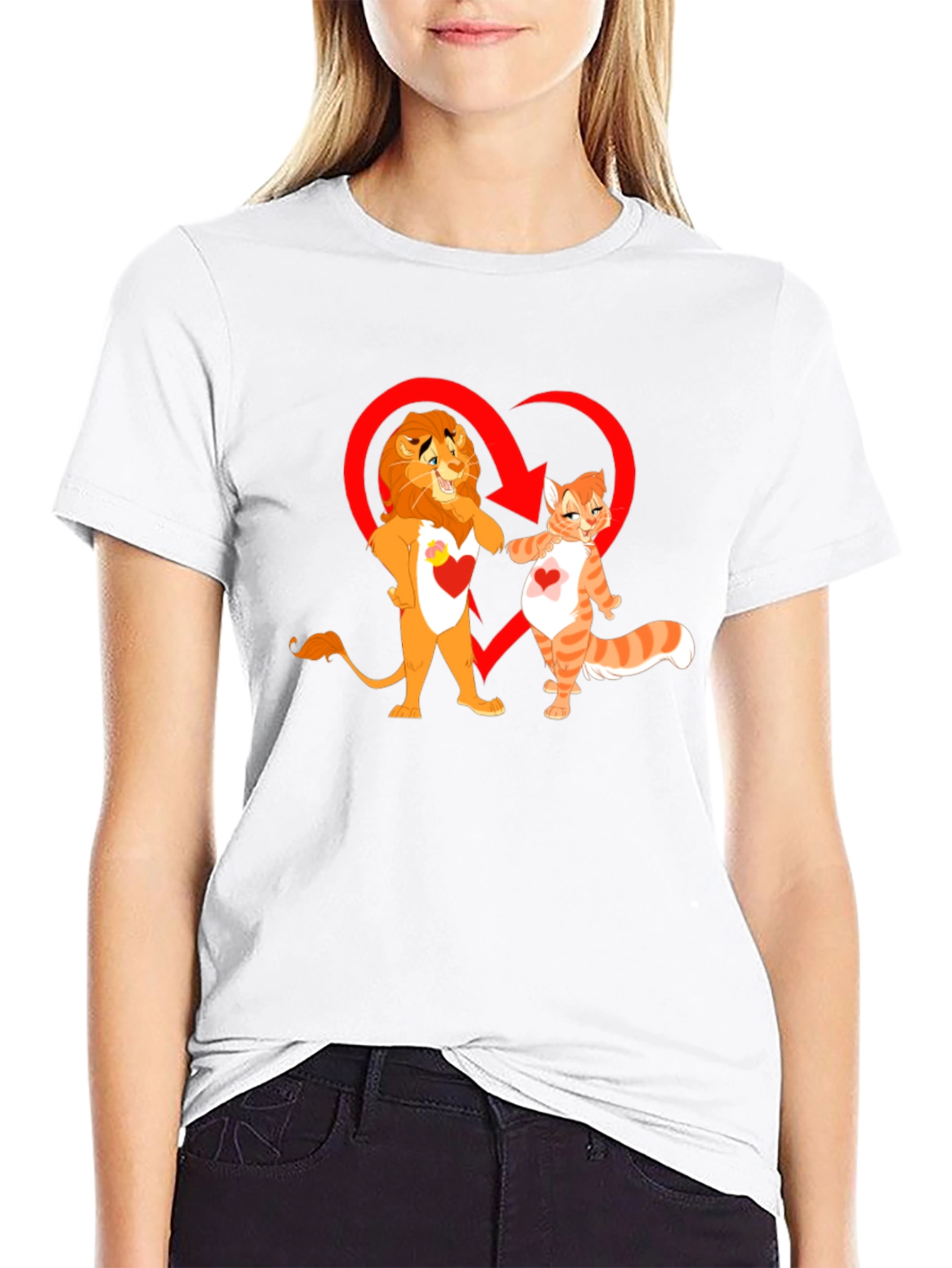 Lion and Cat Love Black T-Shirt