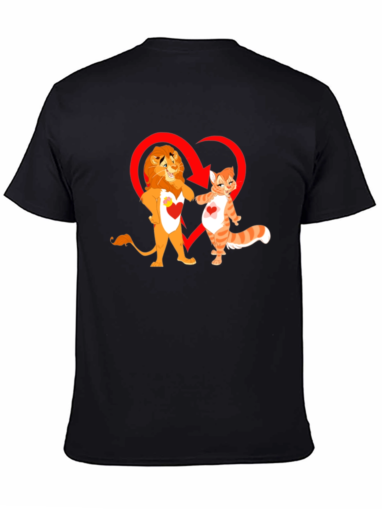 Lion and Cat Love Black T-Shirt