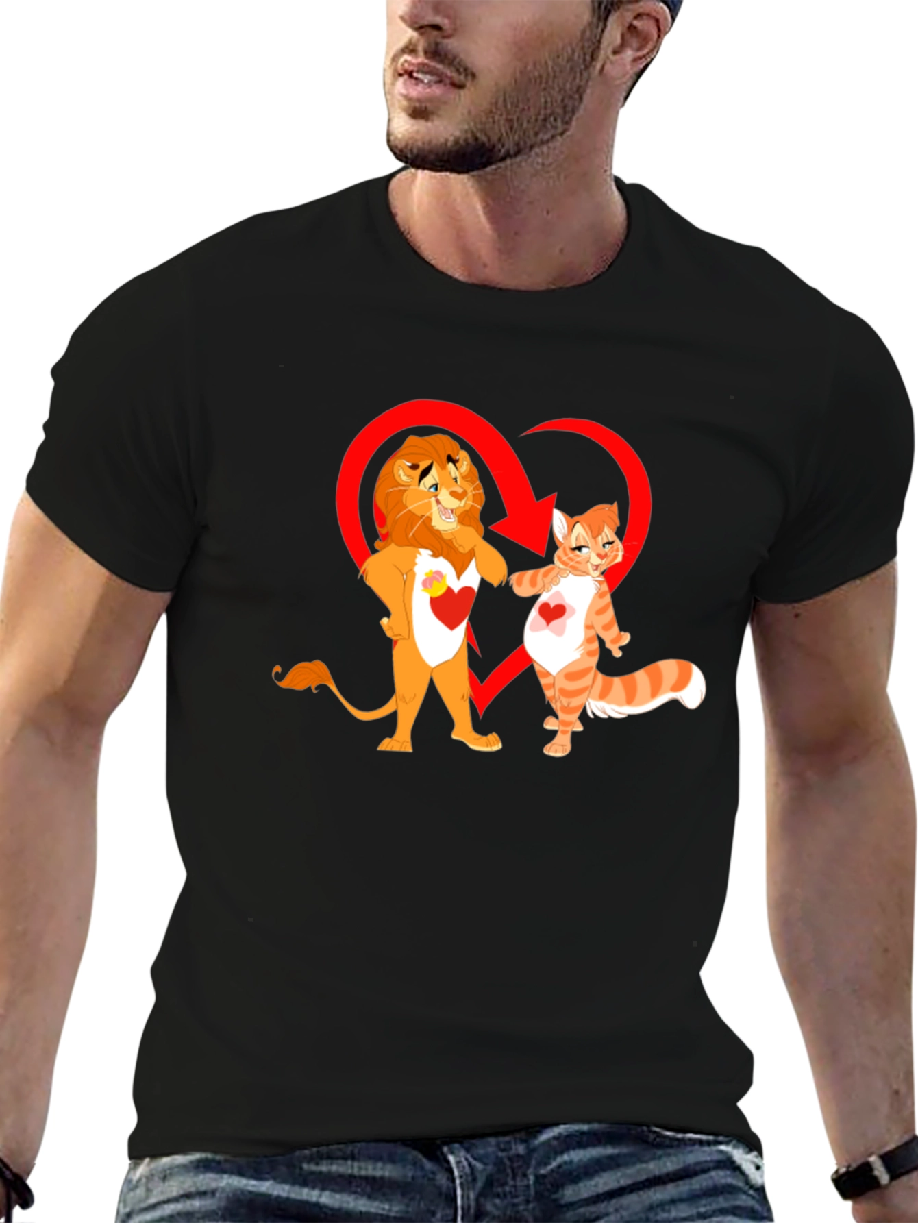 Lion and Cat Love Black T-Shirt