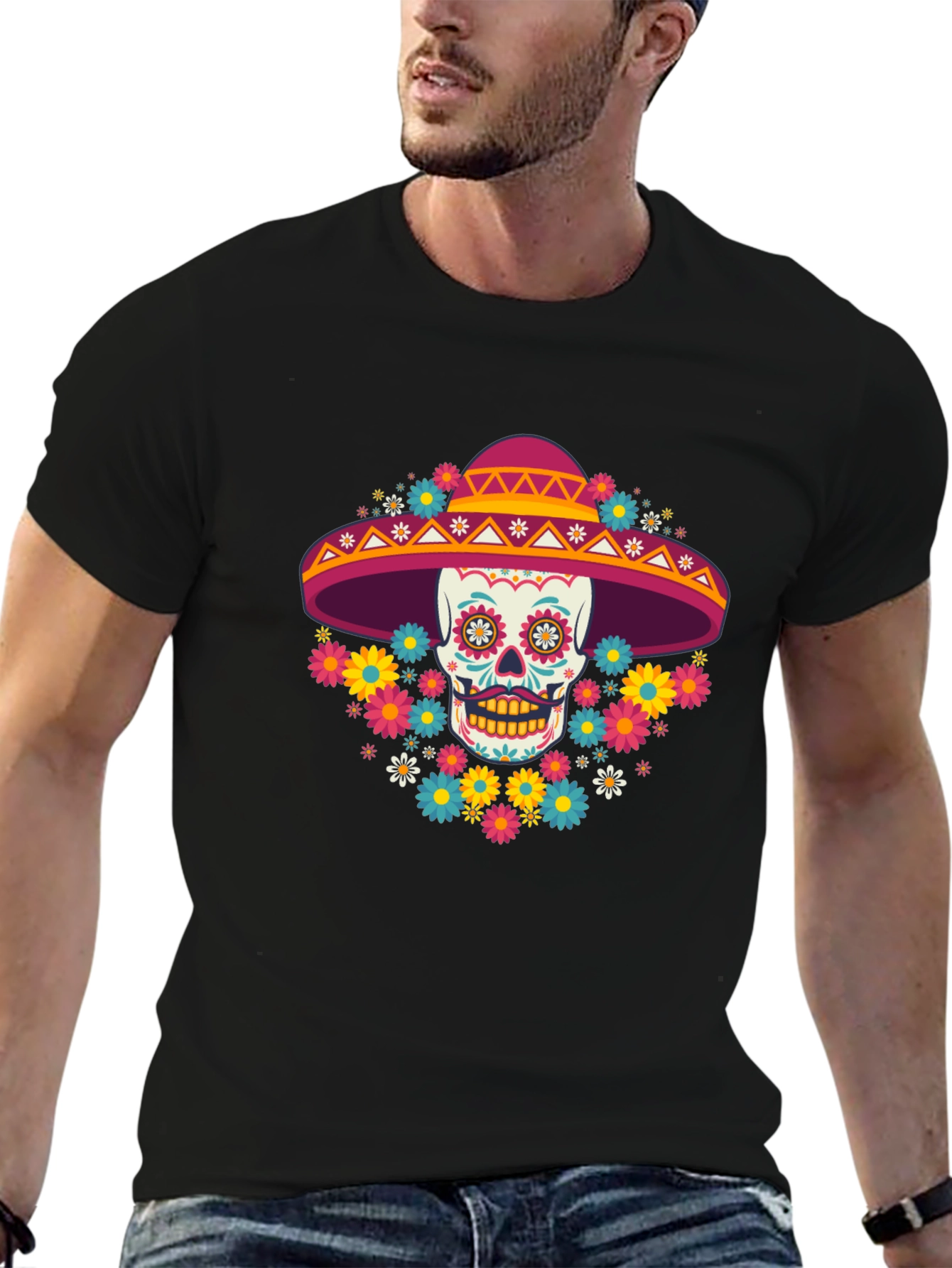 Day of the Dead Skull Graphic T-Shirt