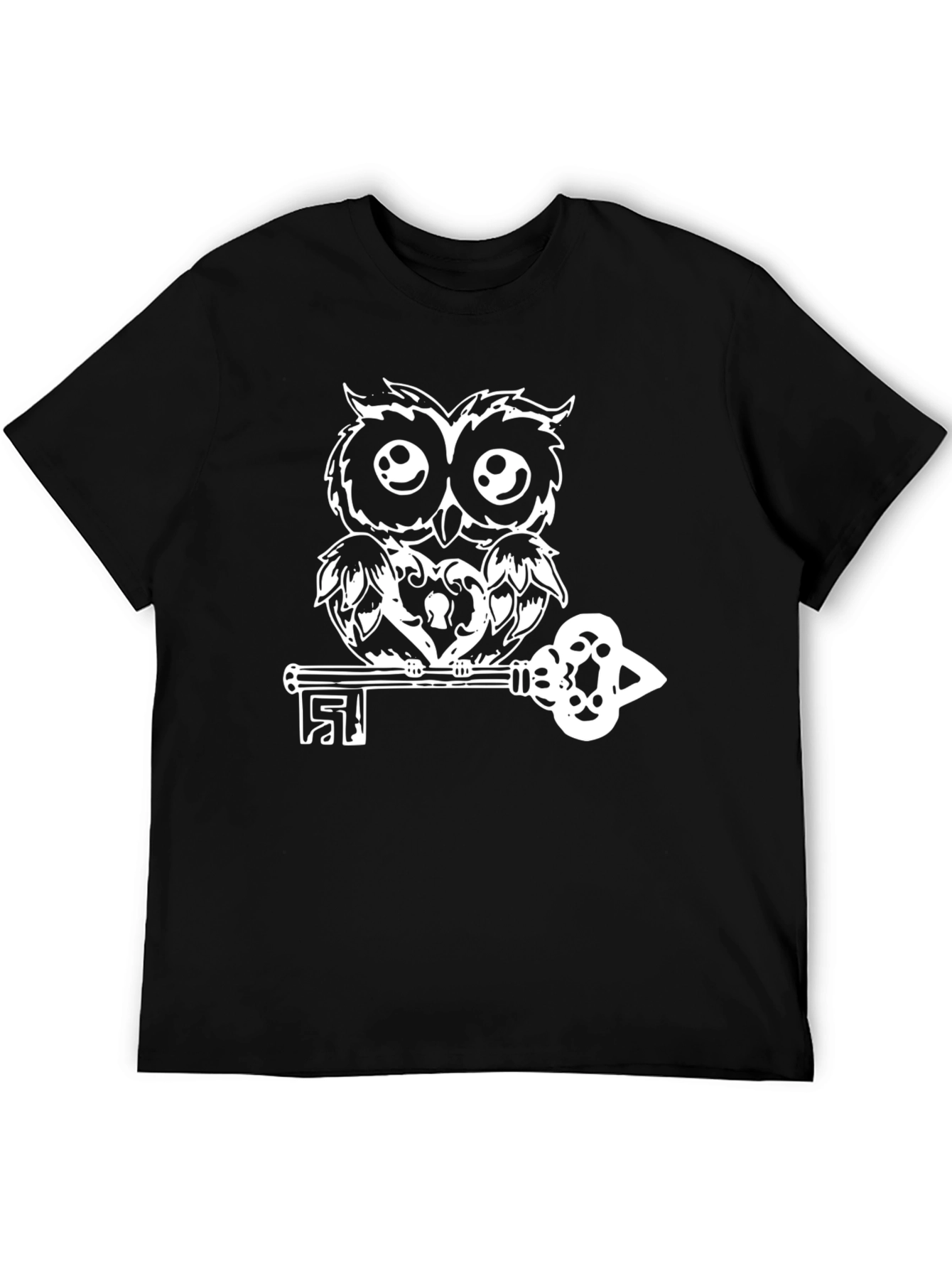 Owl on Key Black T-Shirt - Unique Graphic Tee