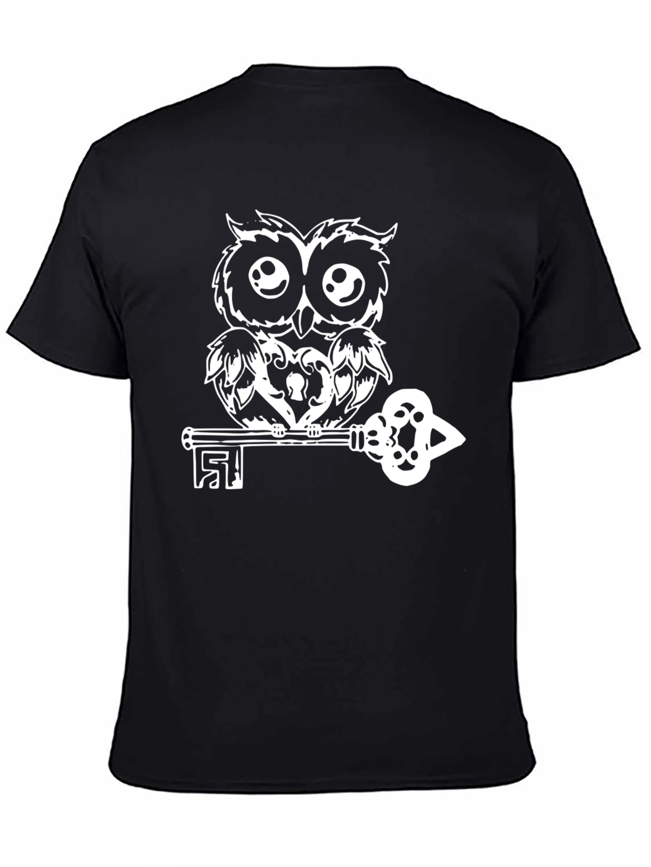 Owl on Key Black T-Shirt - Unique Graphic Tee