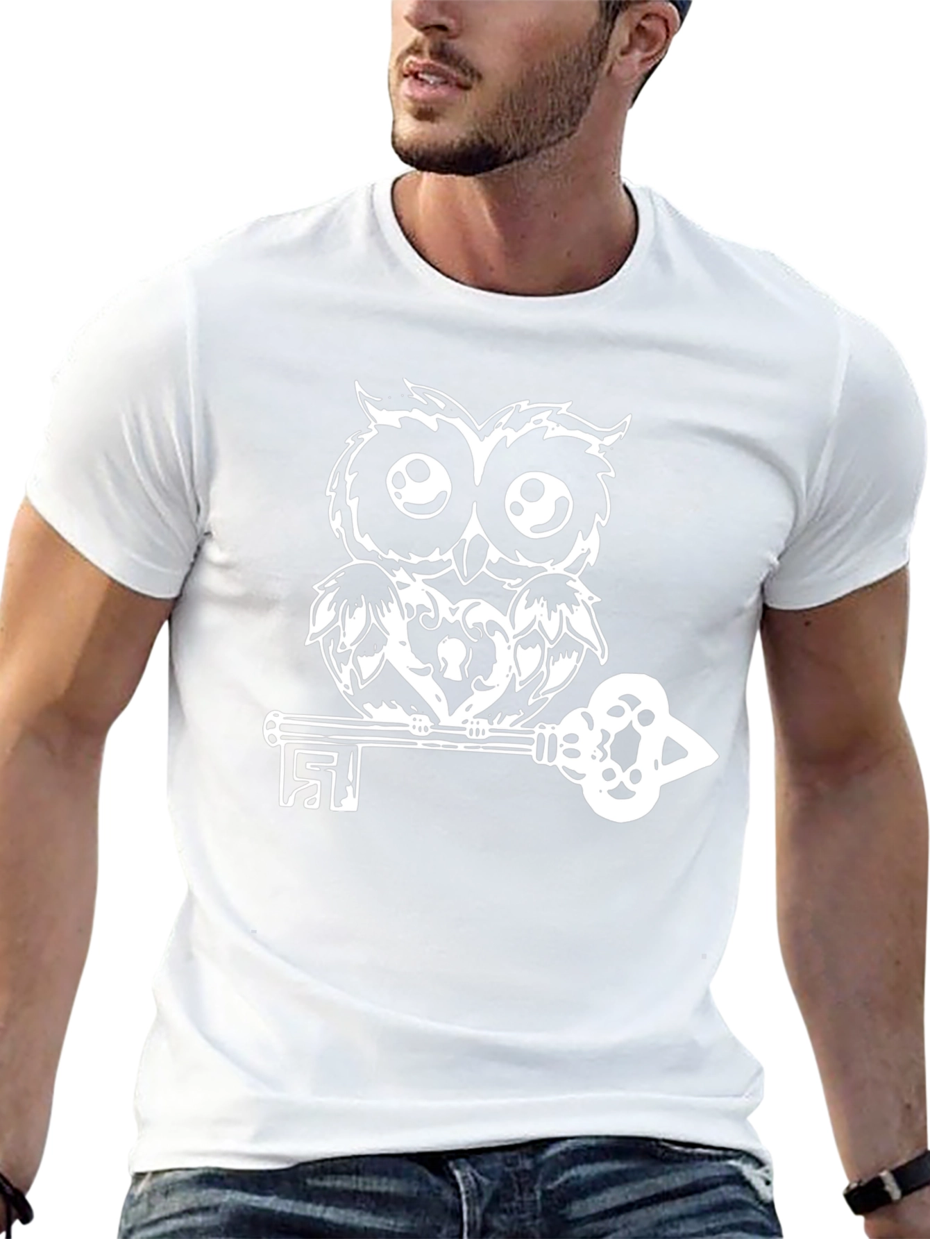 Owl on Key Black T-Shirt - Unique Graphic Tee