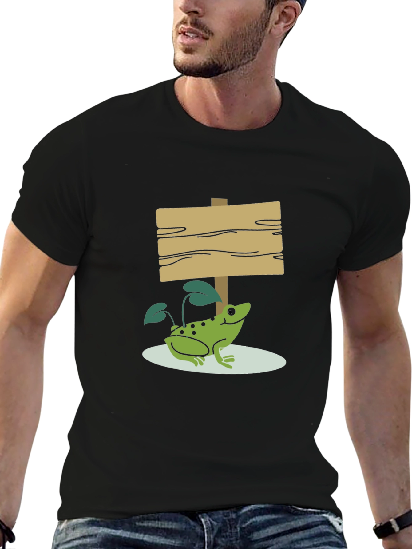 Frog and Sign Graphic Tee - Black Cotton Blend