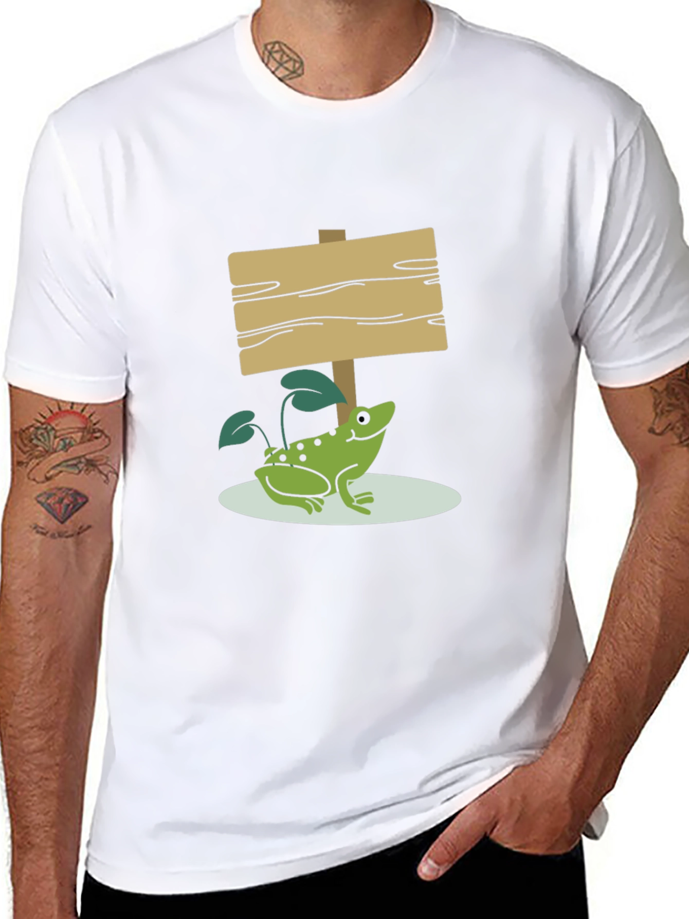 Frog and Sign Graphic Tee - Black Cotton Blend