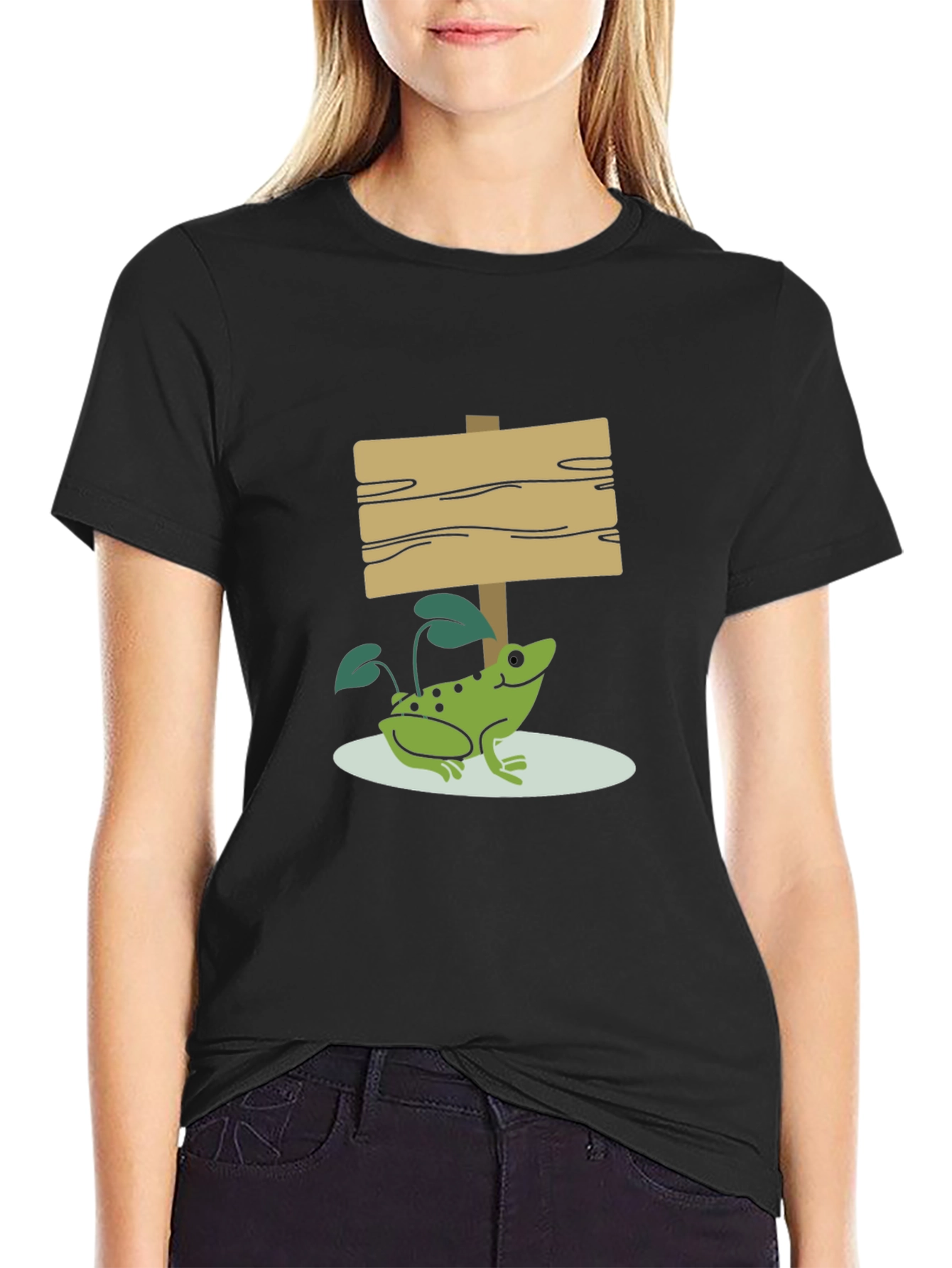 Frog and Sign Graphic Tee - Black Cotton Blend