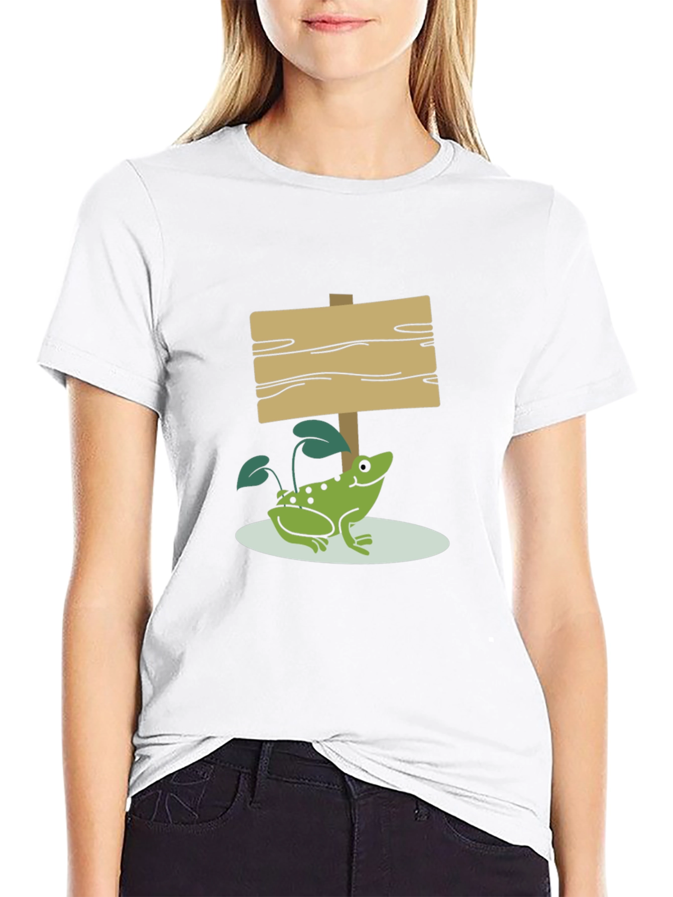 Frog and Sign Graphic Tee - Black Cotton Blend