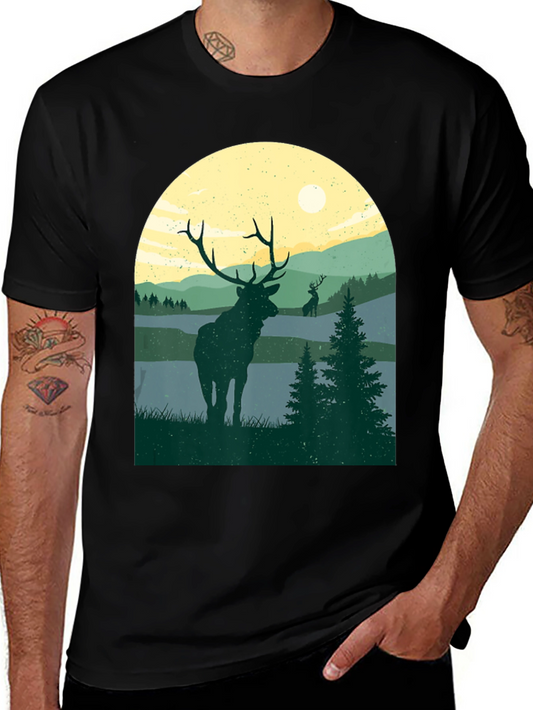 Nature Deer Graphic T-Shirt - Black