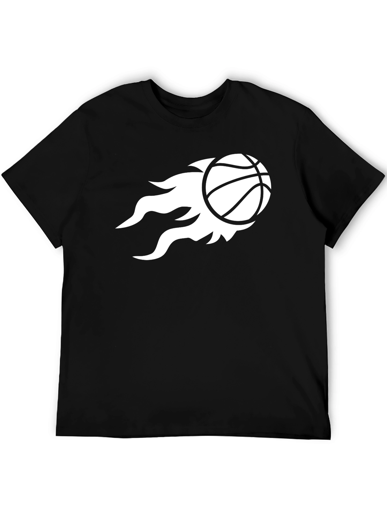 Mens Black T-Shirt with Basketball Flame Design