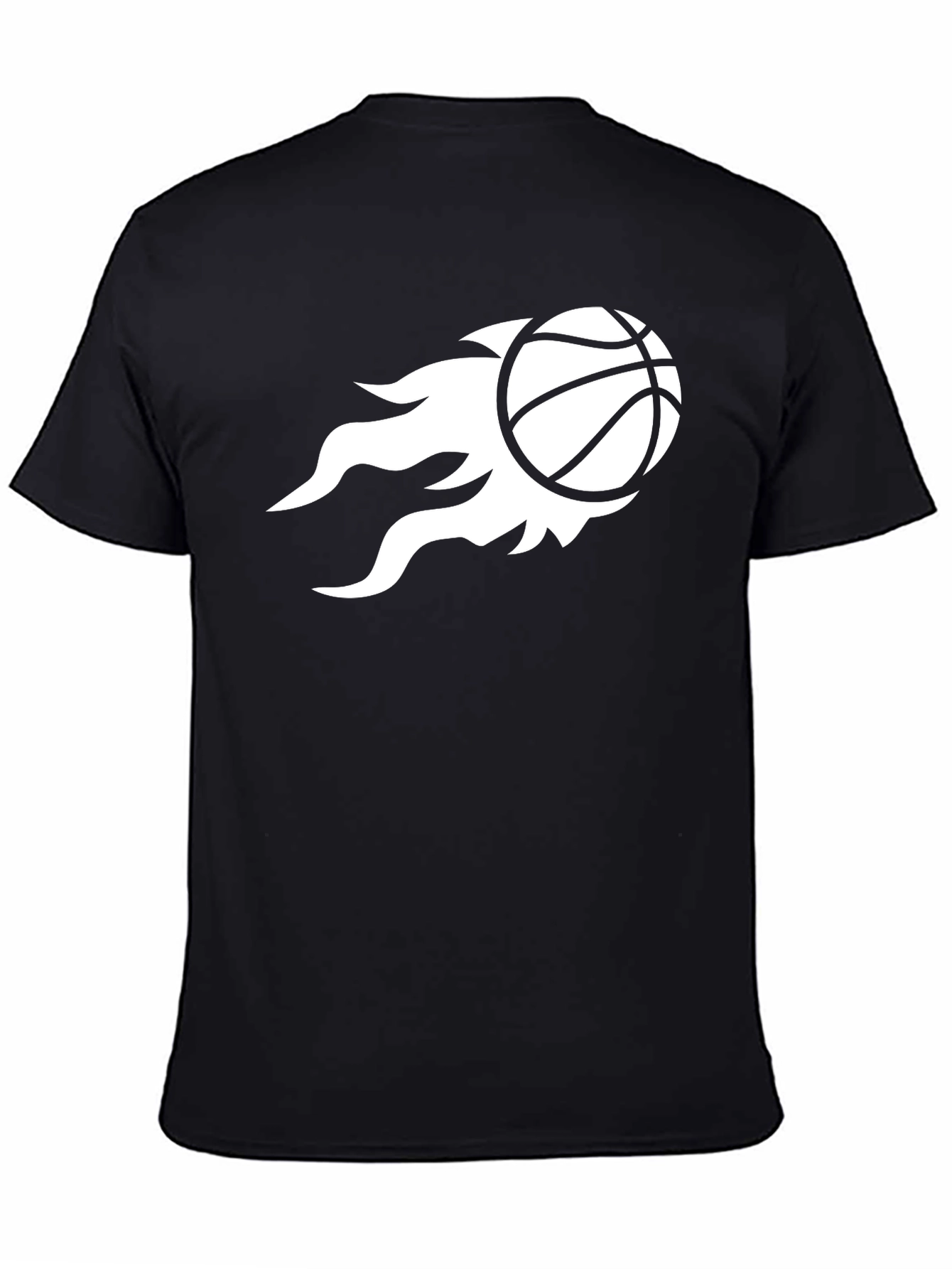 Mens Black T-Shirt with Basketball Flame Design