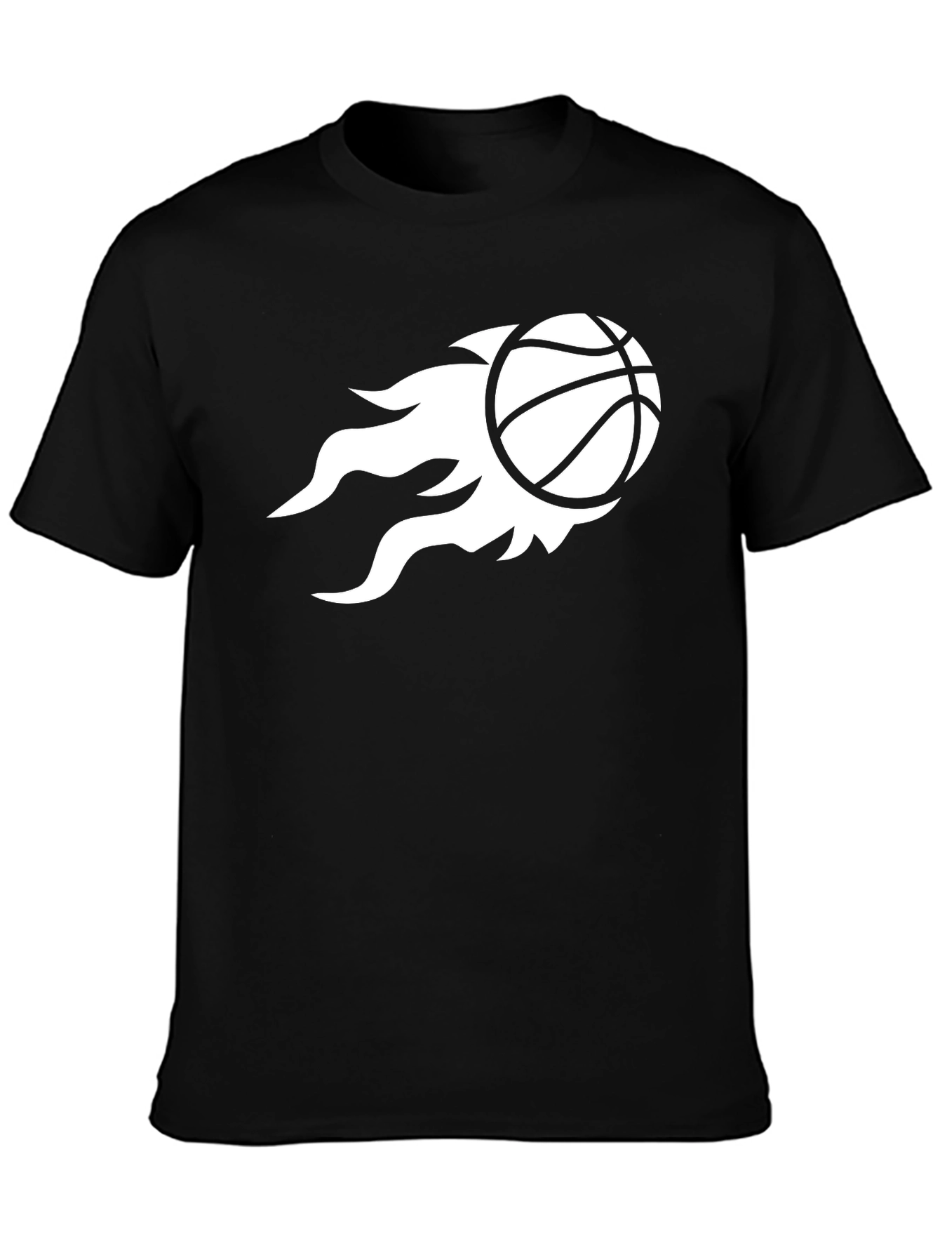 Mens Black T-Shirt with Basketball Flame Design