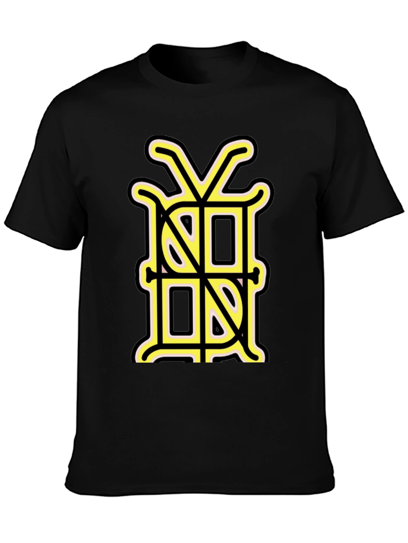 Black Graphic Tee with Unique Gold Monogram