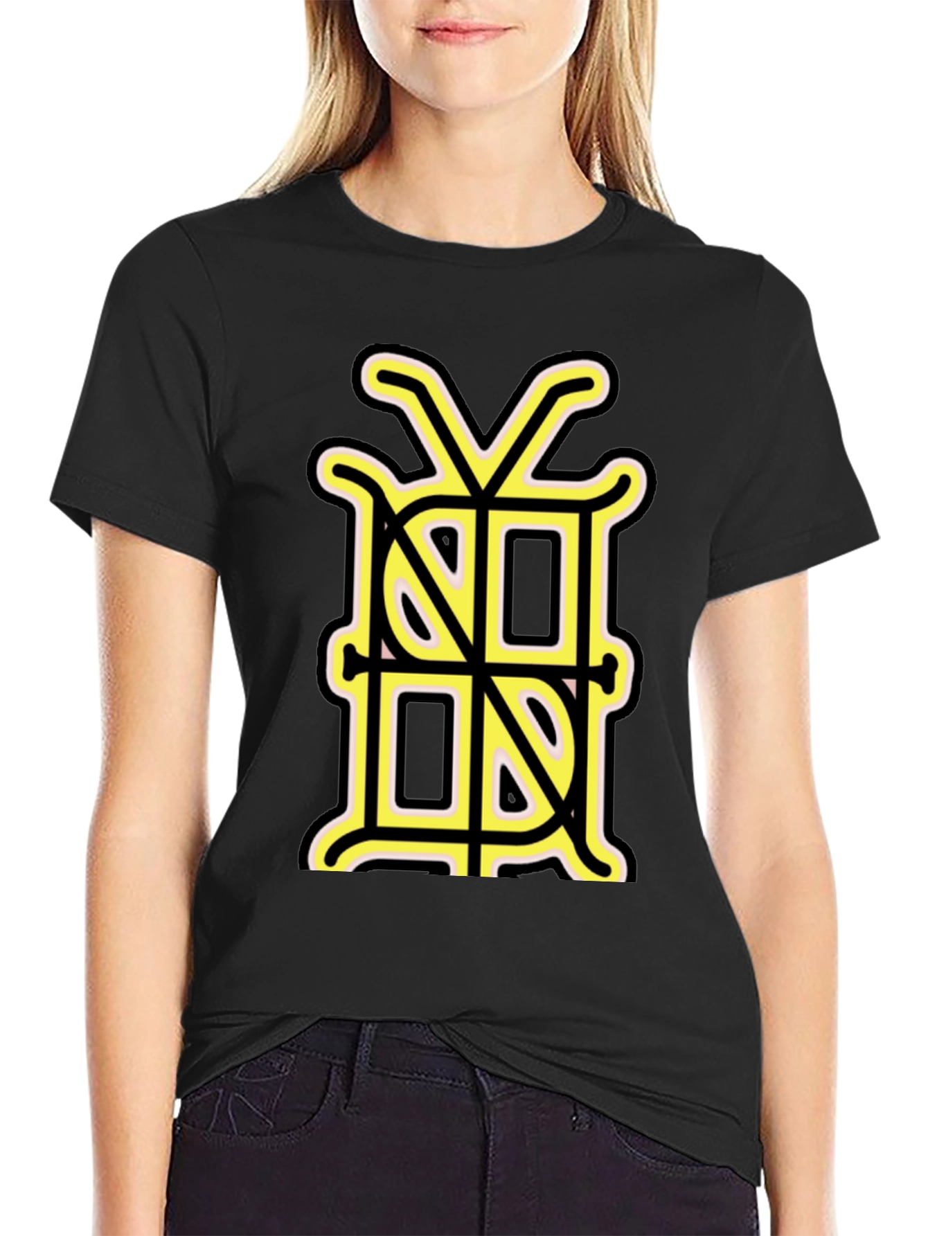 Black Graphic Tee with Unique Gold Monogram