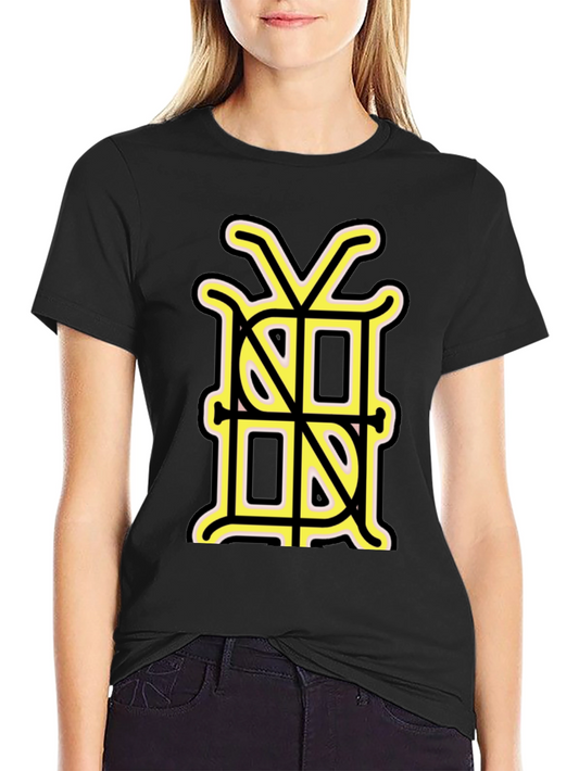 Black Graphic Tee with Unique Gold Monogram