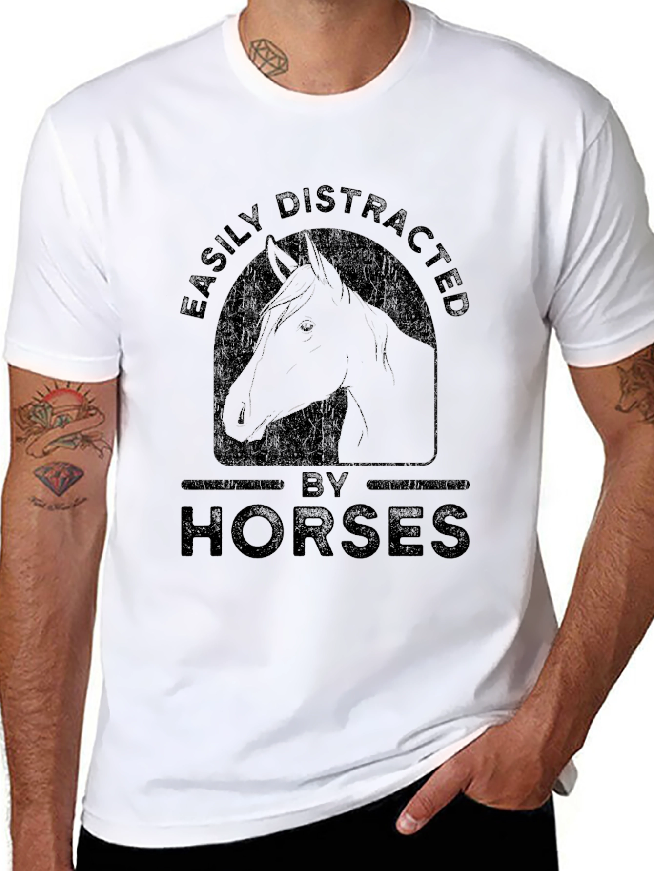 Easily Distracted By Horses Mens Black T-Shirt