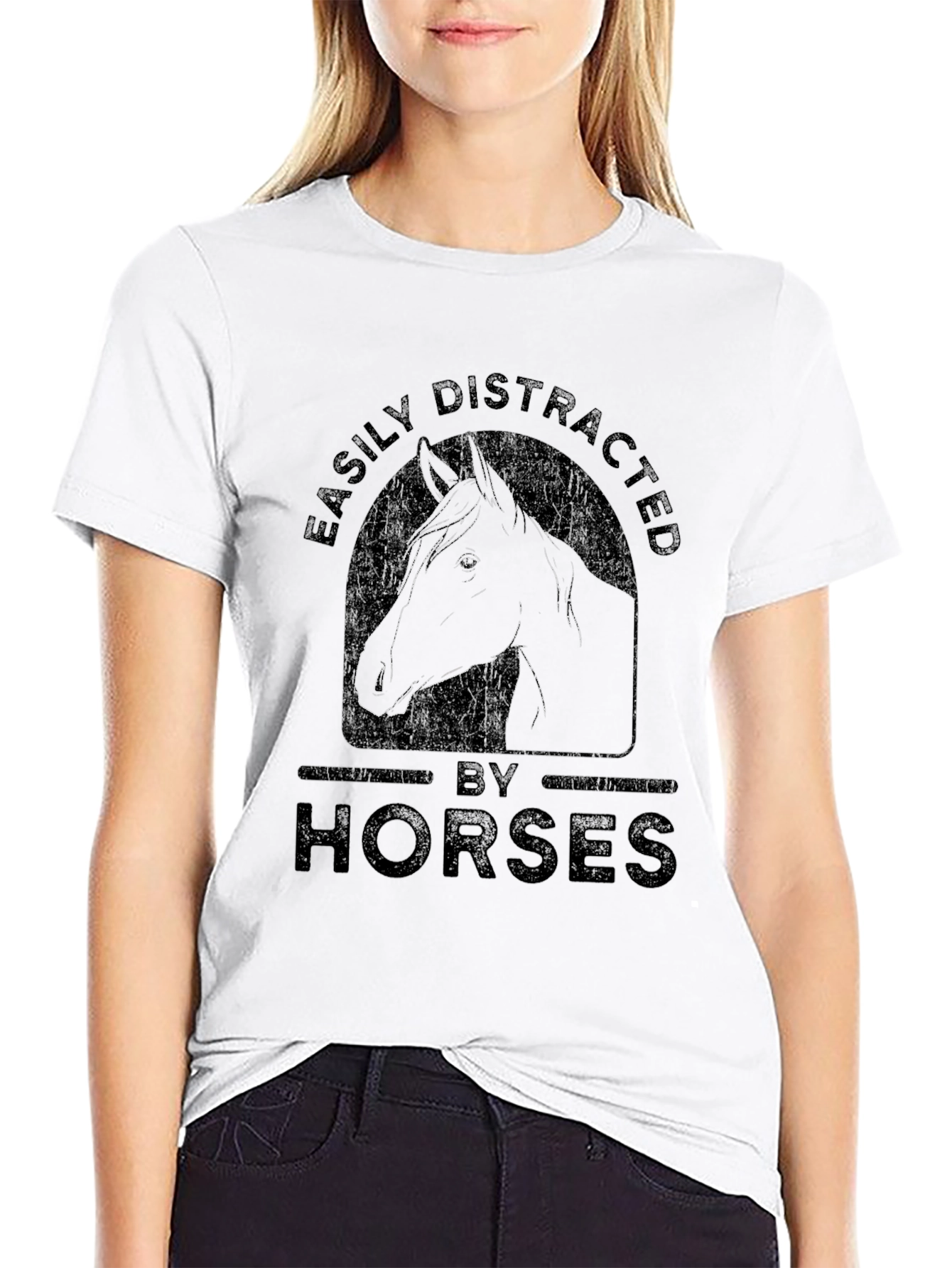 Easily Distracted By Horses Mens Black T-Shirt