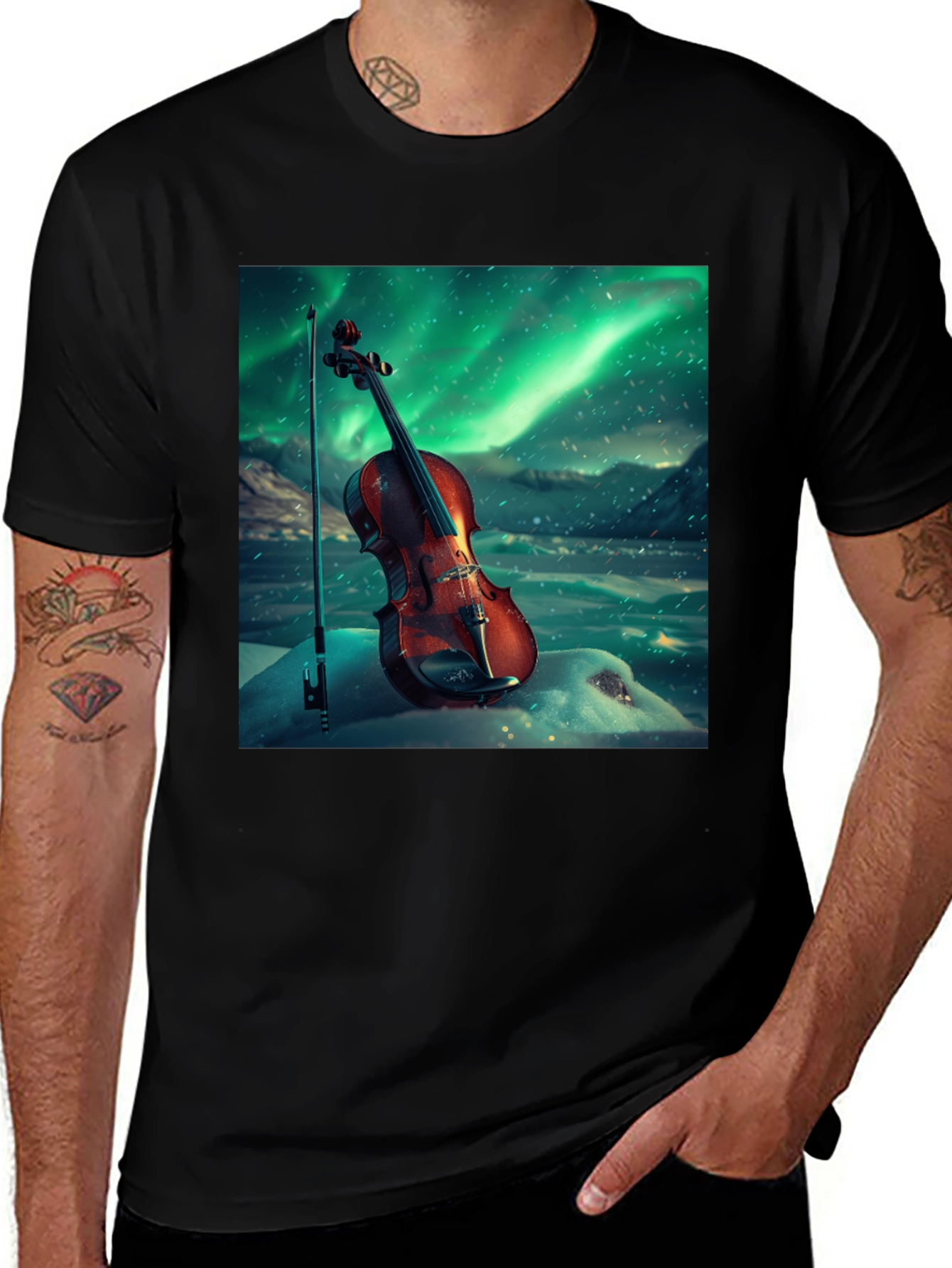 Violin Aurora Graphic T-Shirt - Musical Instrument Tee