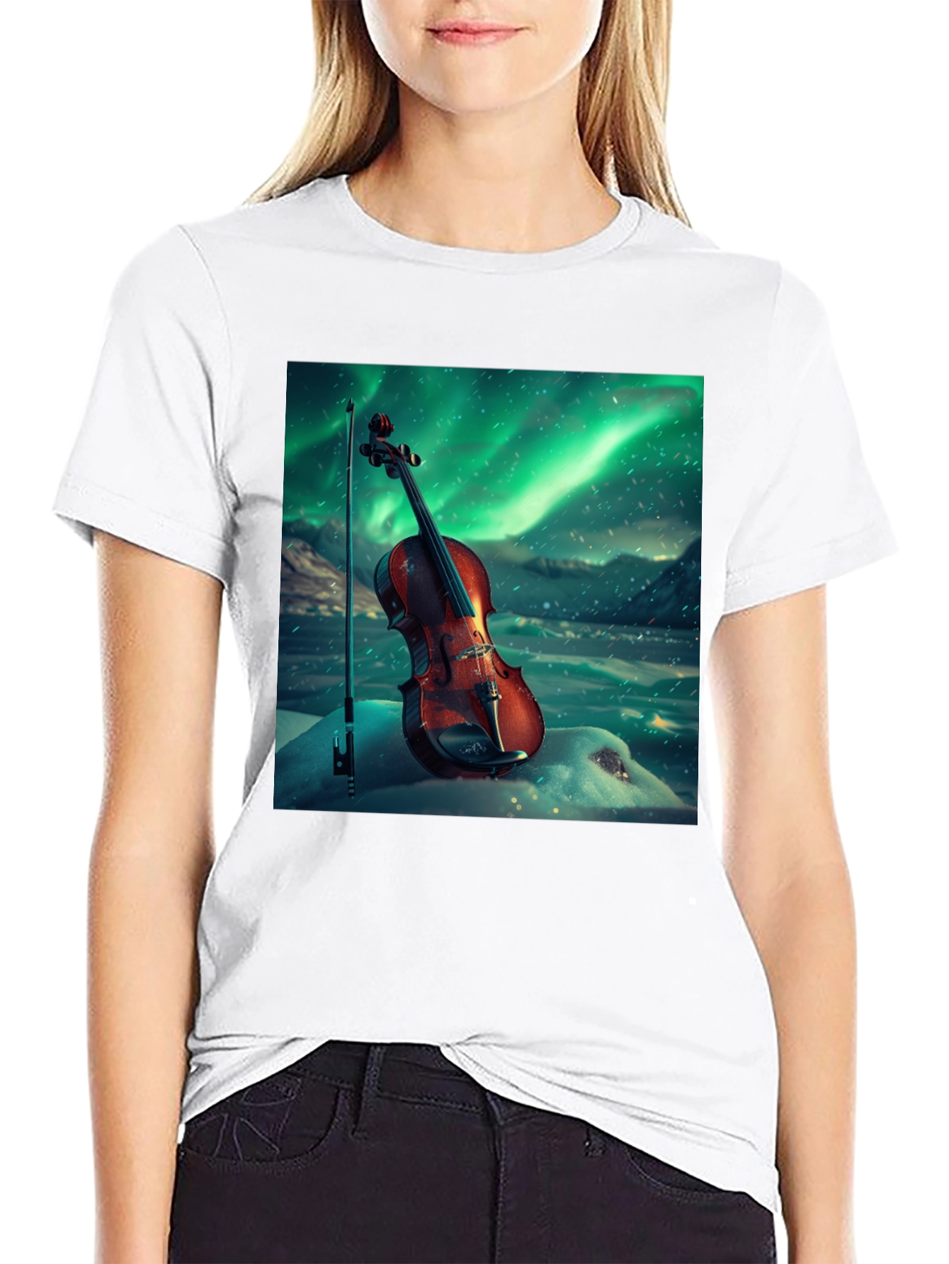 Violin Aurora Graphic T-Shirt - Musical Instrument Tee
