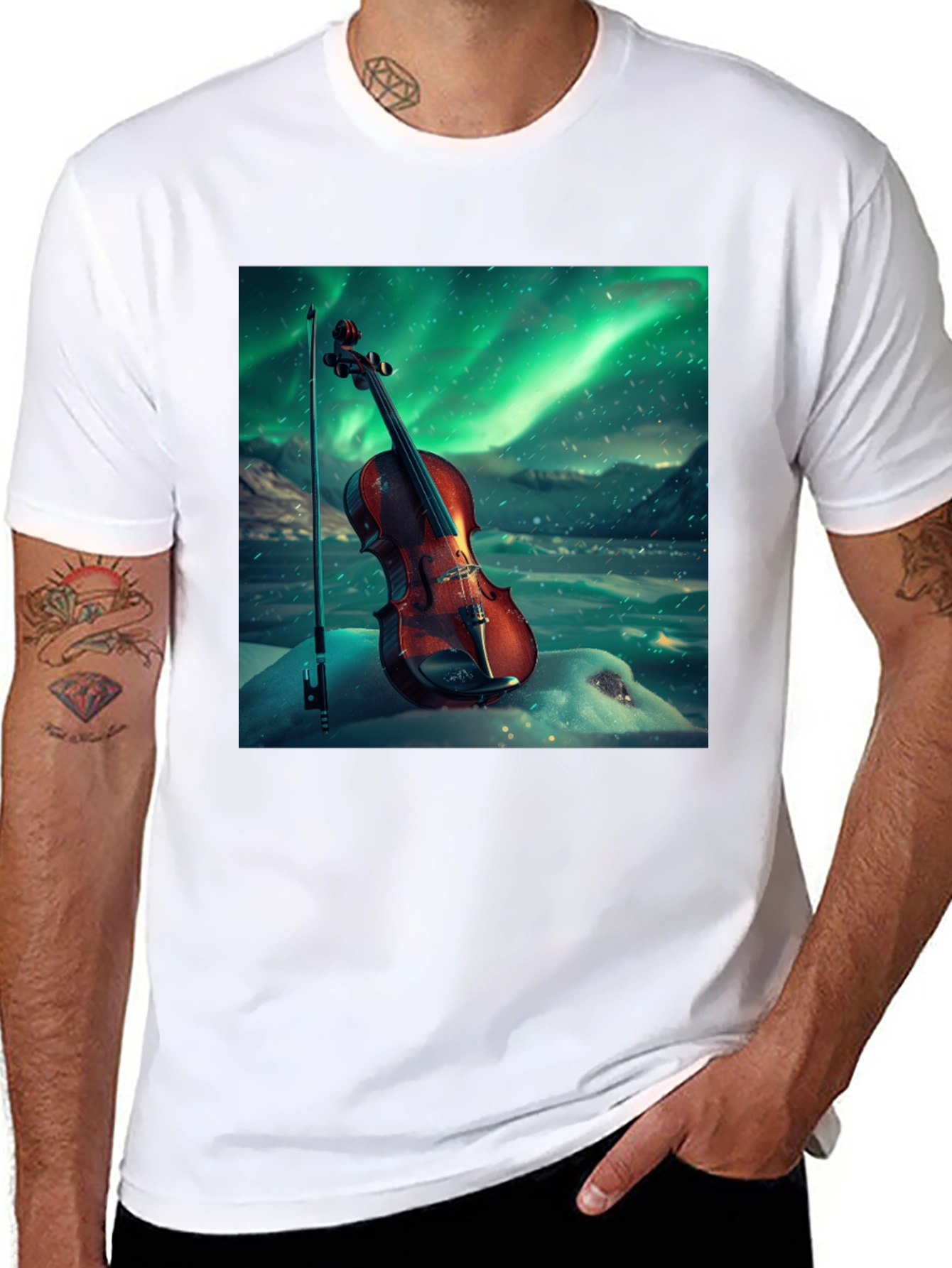 Violin Aurora Graphic T-Shirt - Musical Instrument Tee