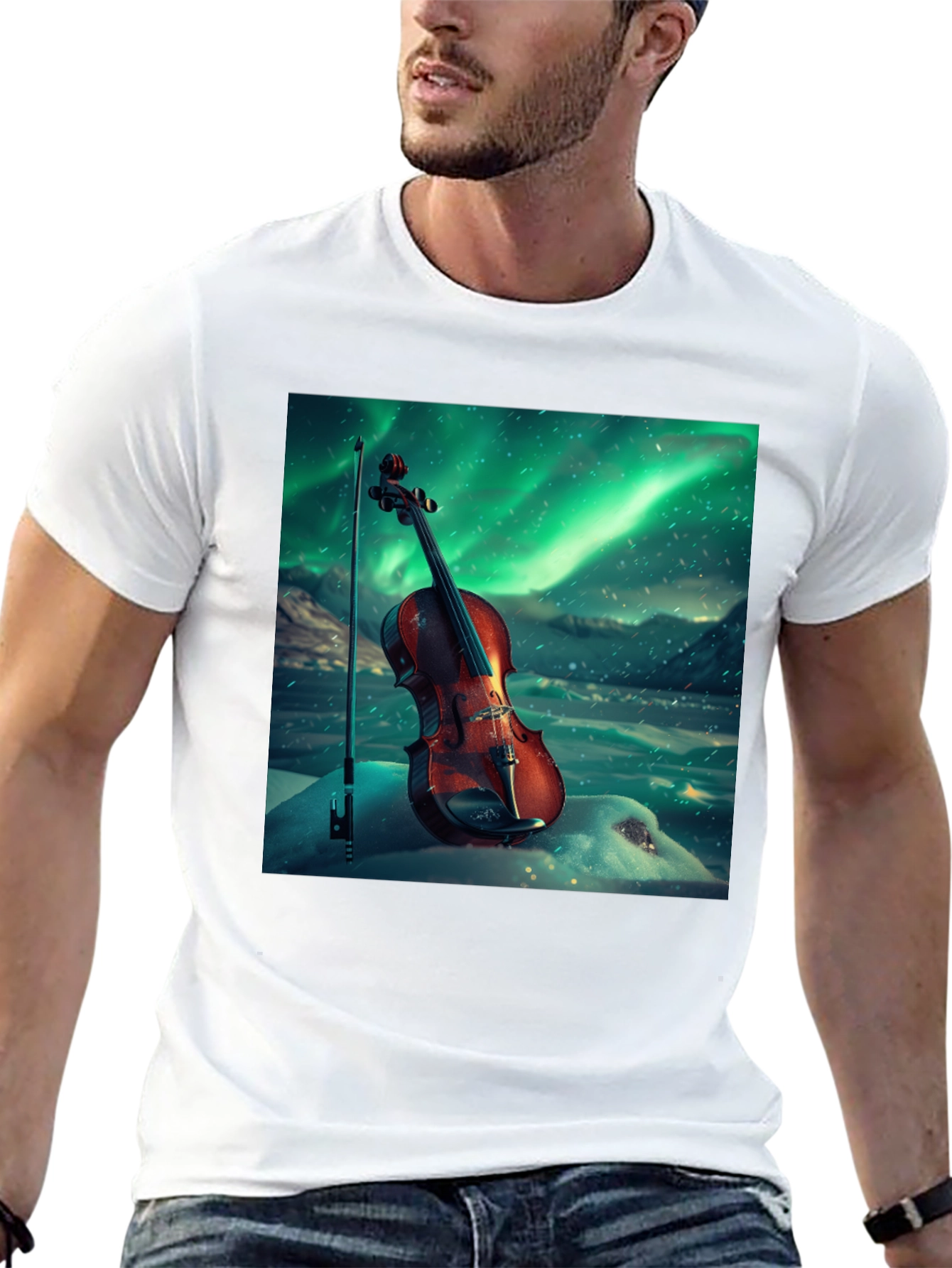Violin Aurora Graphic T-Shirt - Musical Instrument Tee