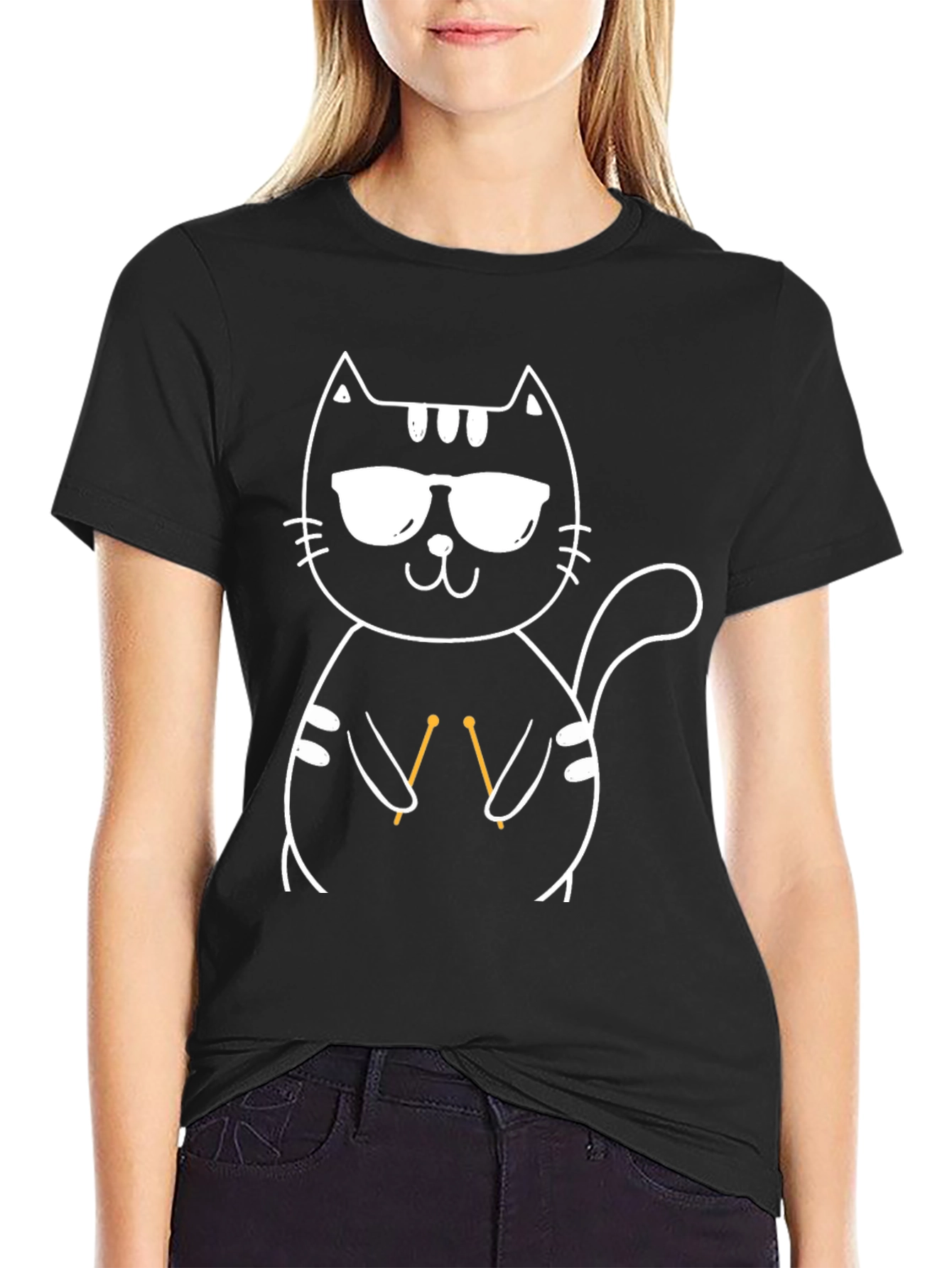 Cool Cat Knitter T-Shirt - Black