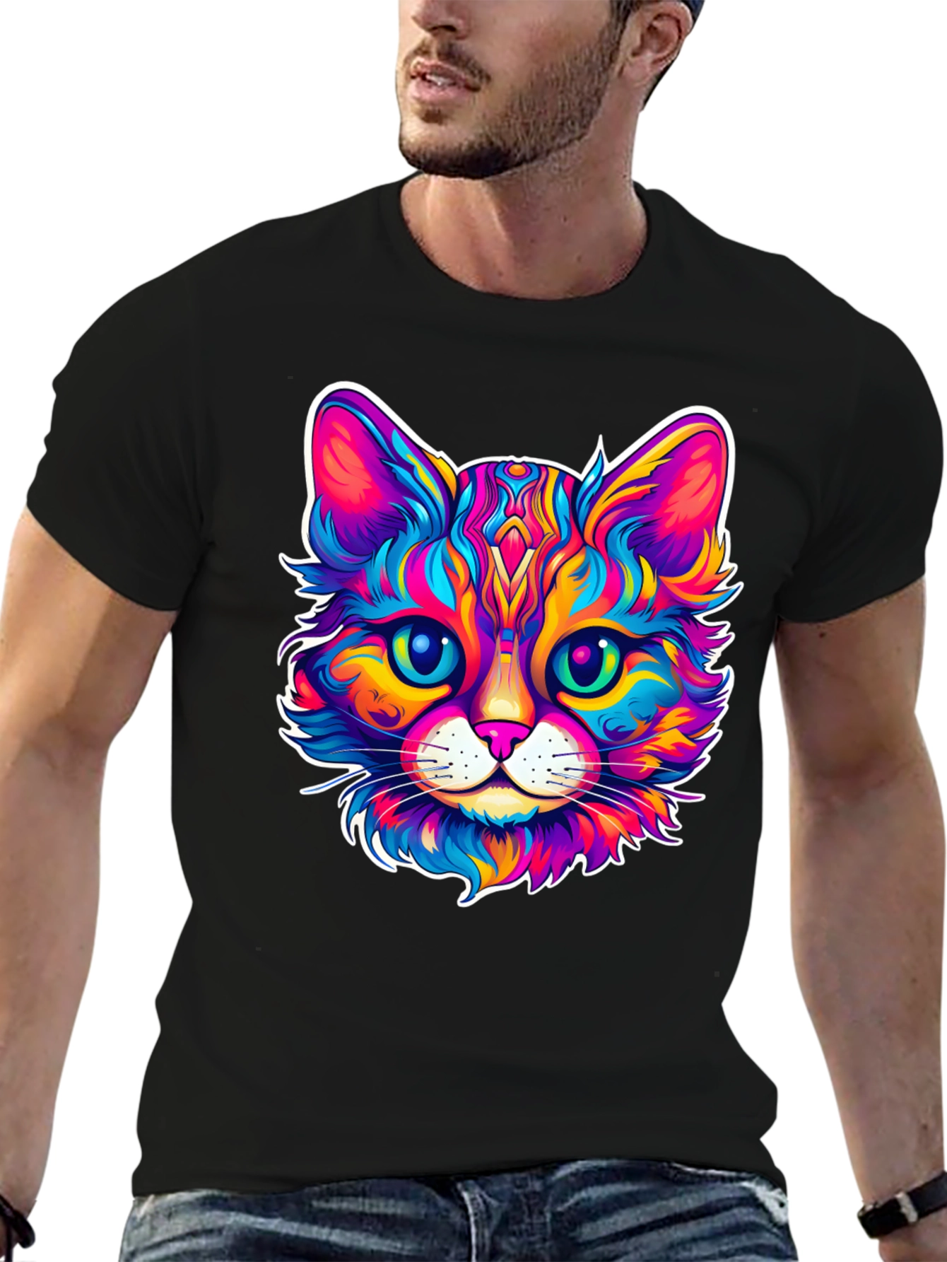 Colorful Cat Graphic T-Shirt