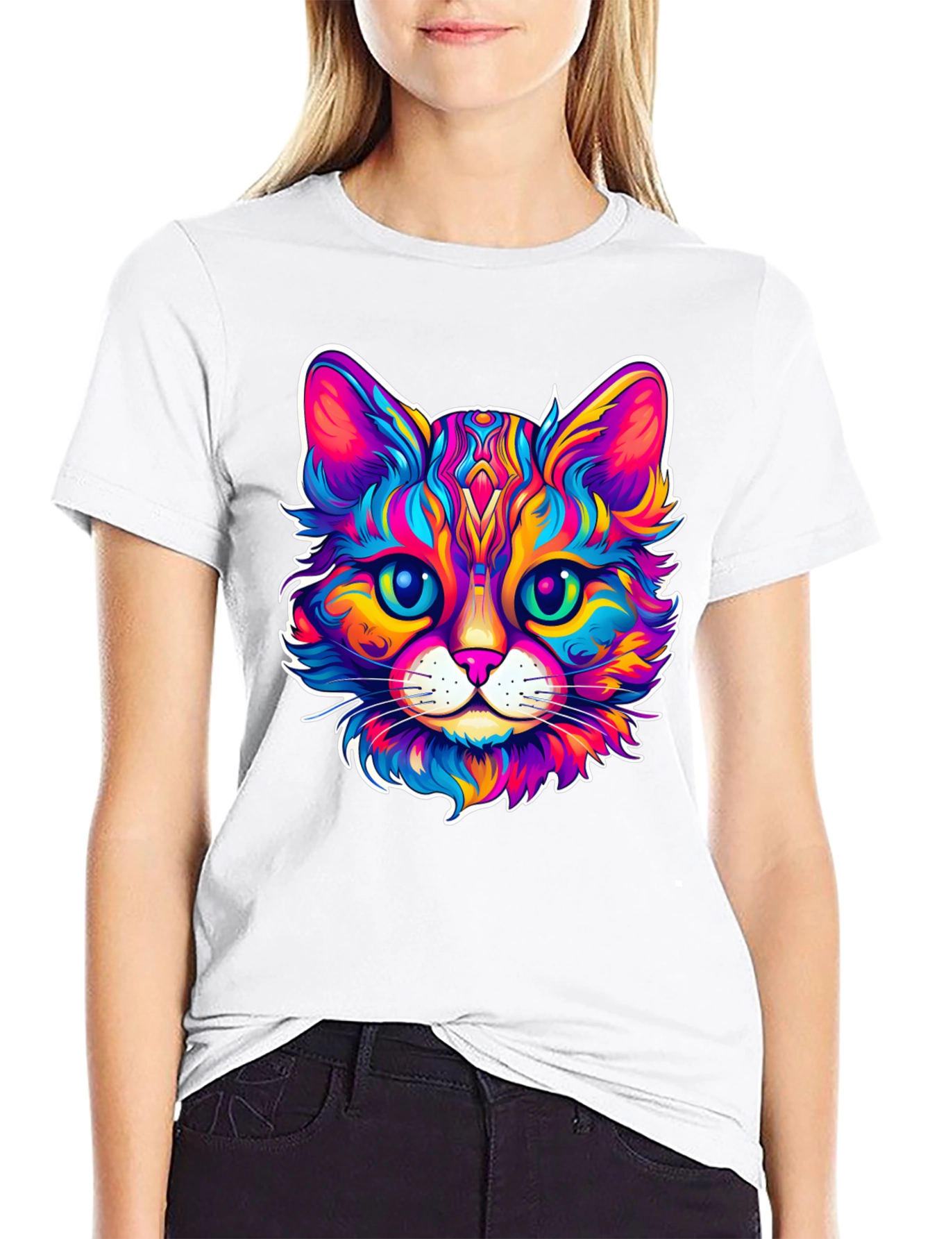 Colorful Cat Graphic T-Shirt