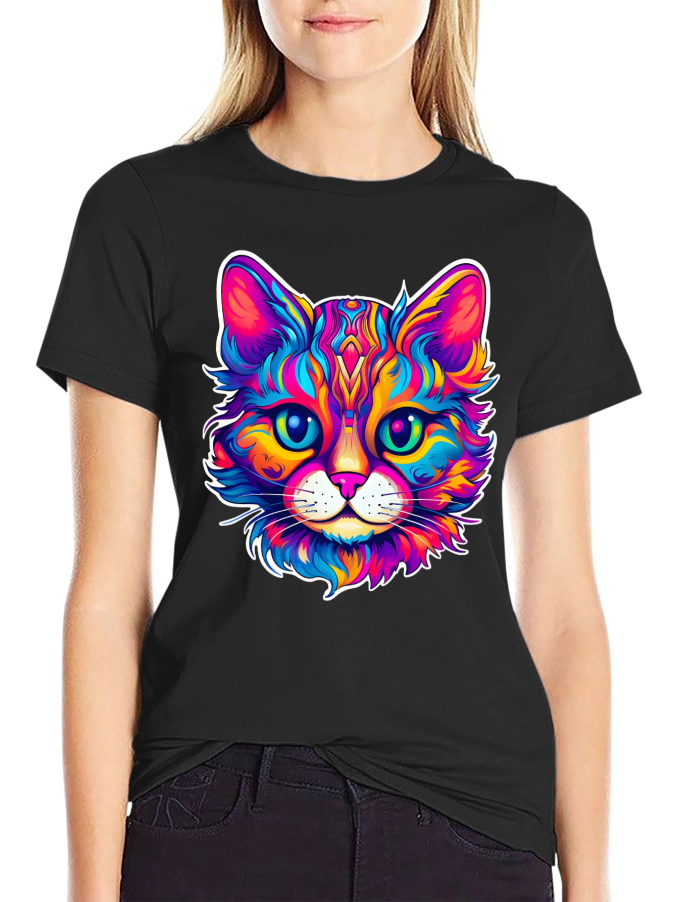 Colorful Cat Graphic T-Shirt