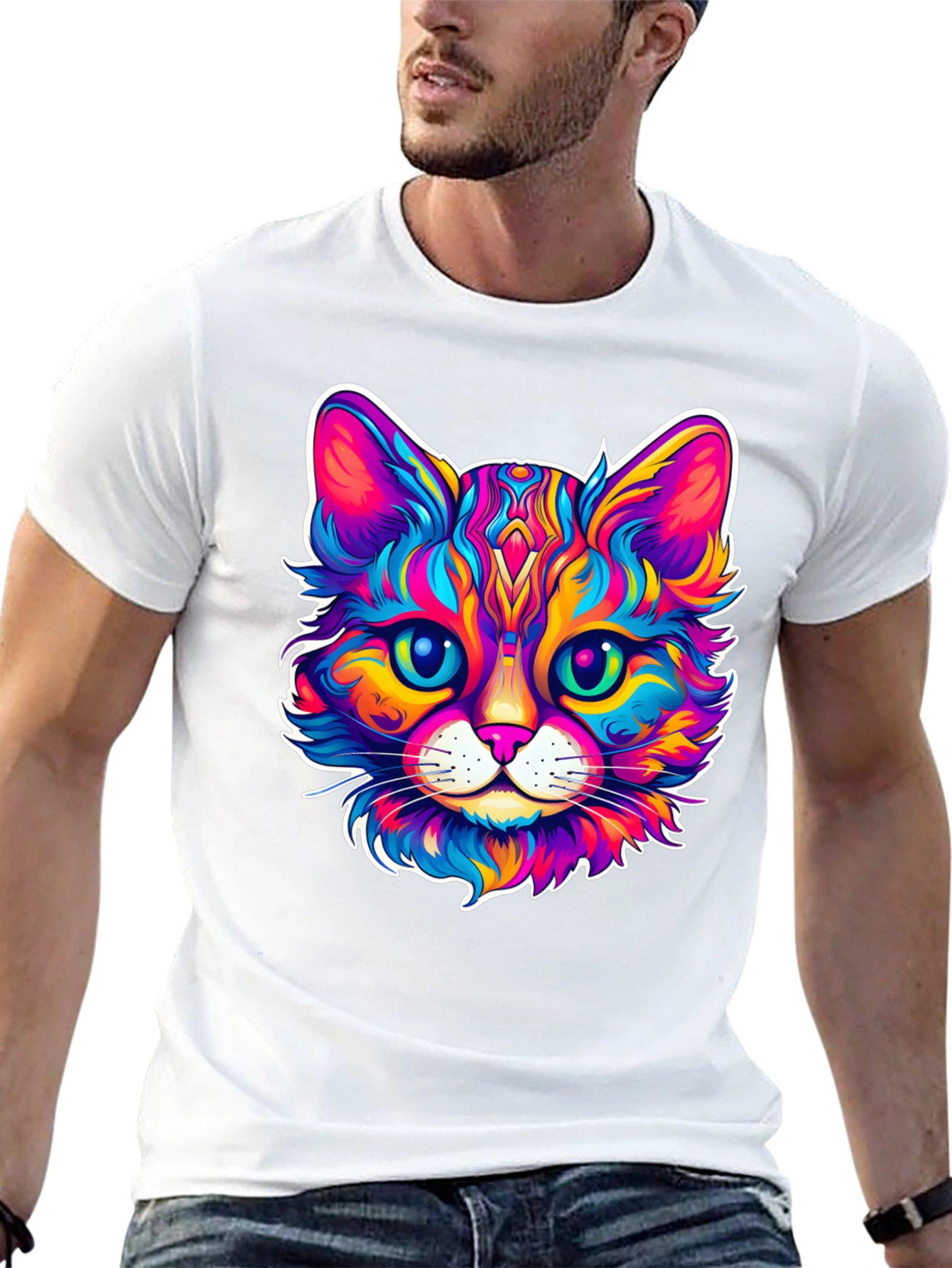 Colorful Cat Graphic T-Shirt