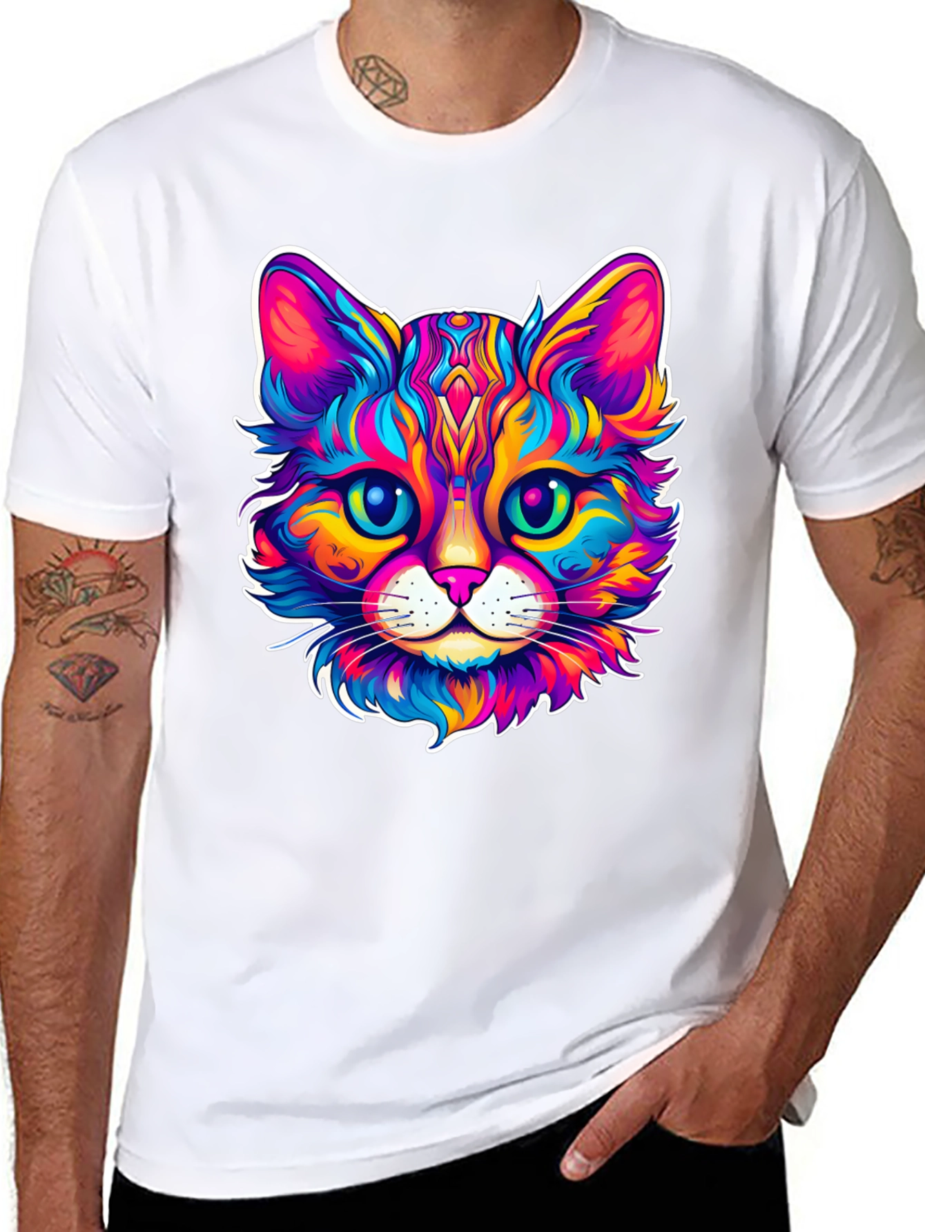 Colorful Cat Graphic T-Shirt