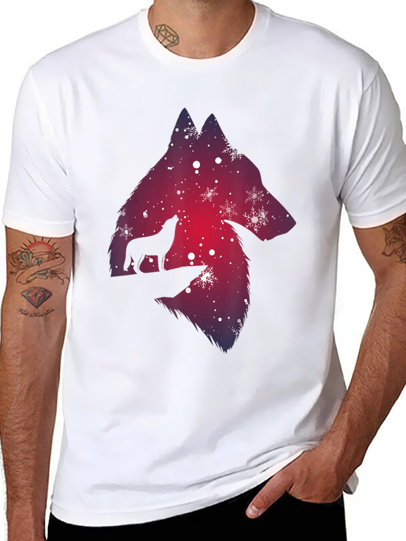 Wolf Silhouette T-Shirt - Winter Night Design