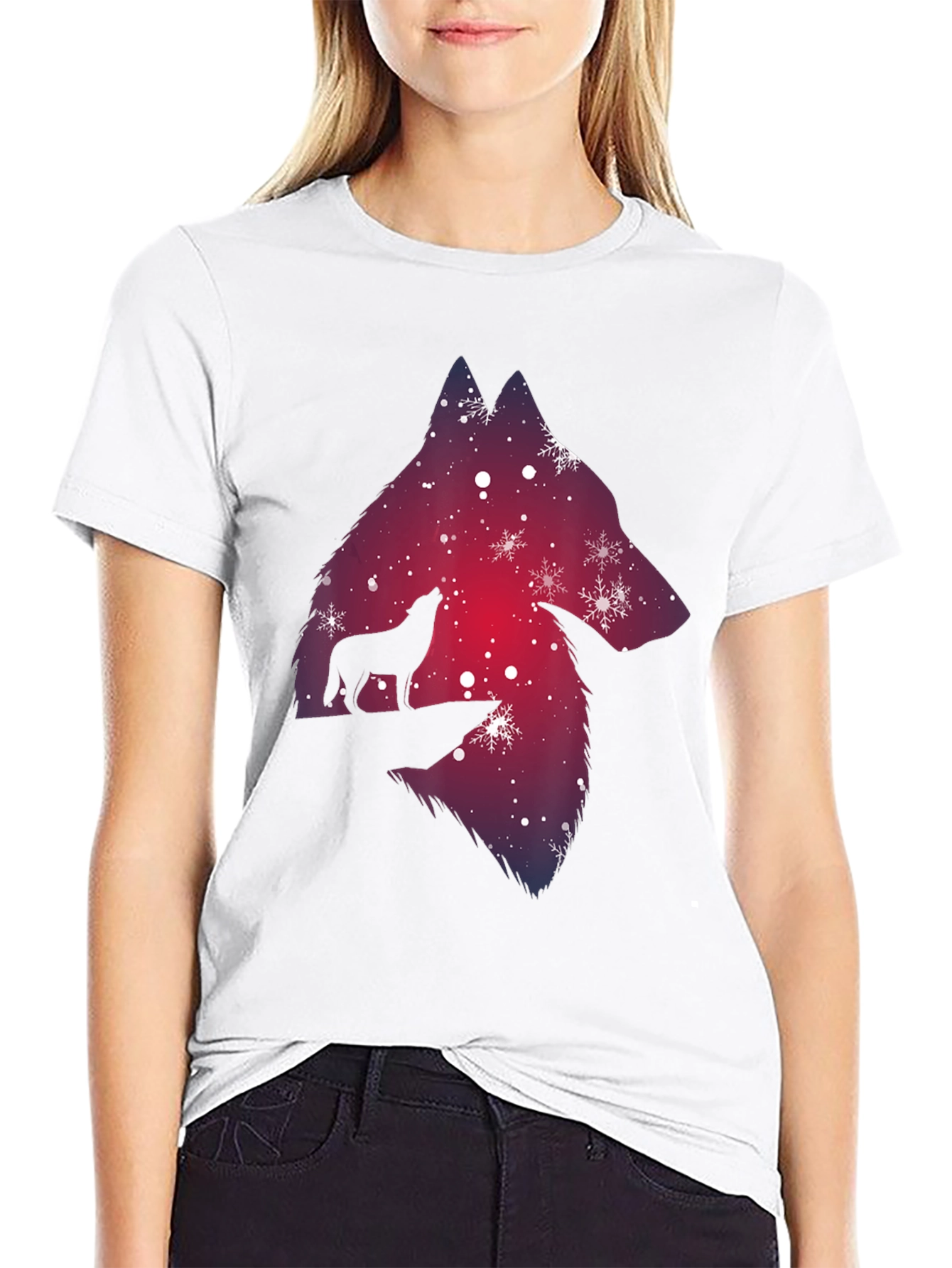Wolf Silhouette T-Shirt - Winter Night Design