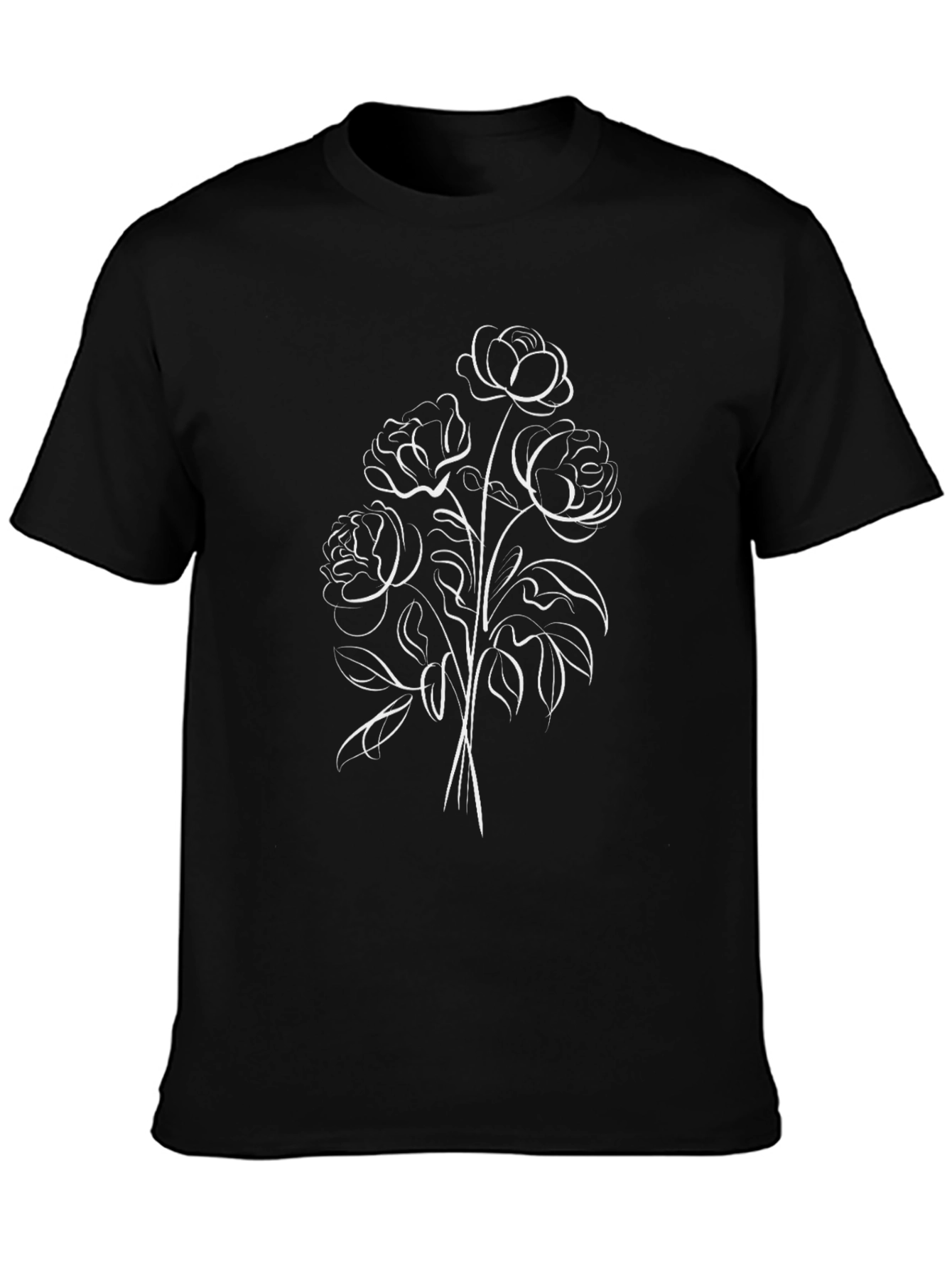 Floral Line Art Black Tee