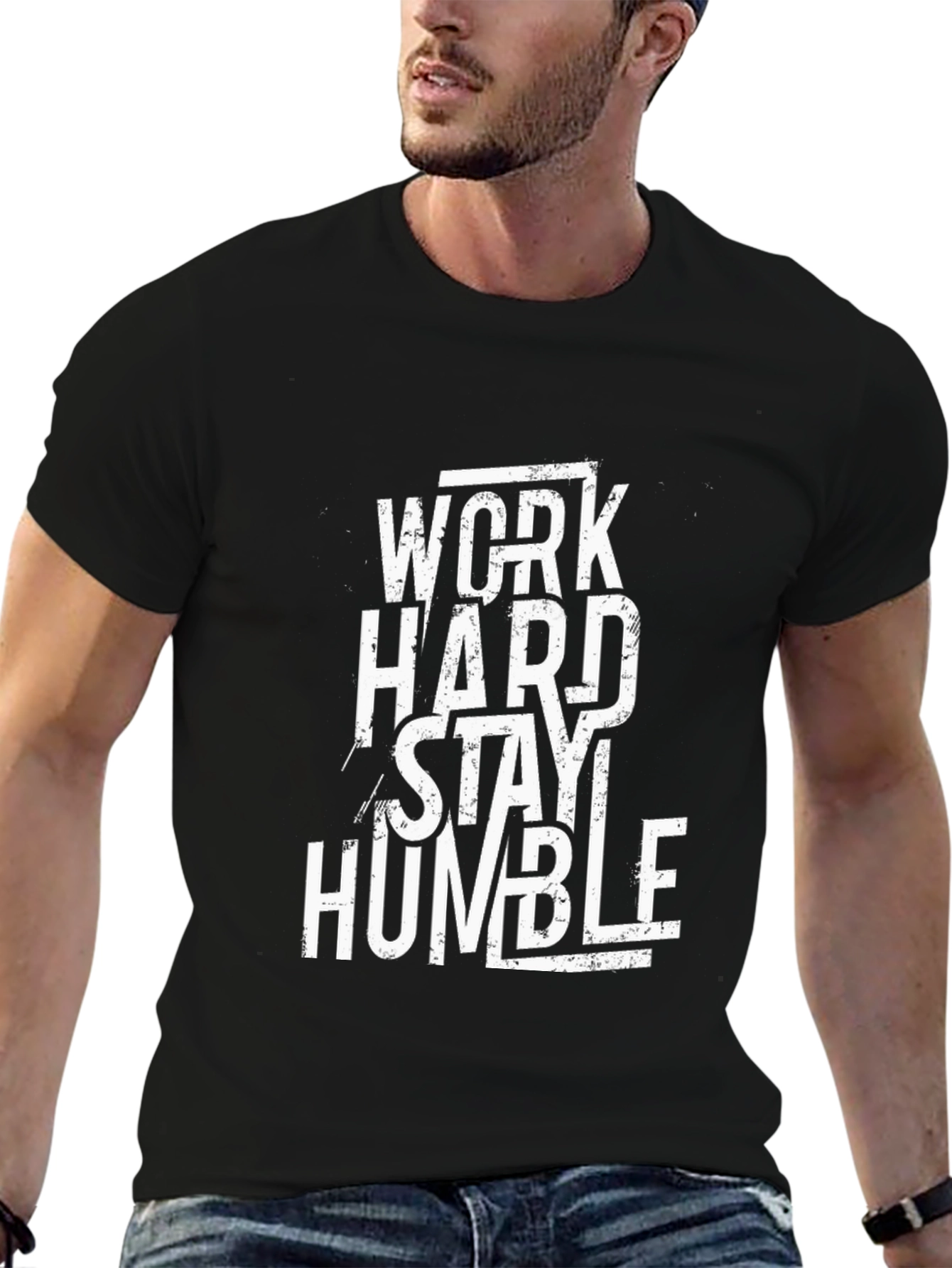 Work Hard Stay Humble Black Graphic T-Shirt