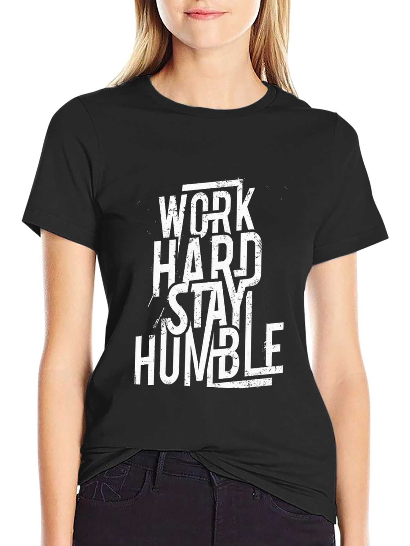 Work Hard Stay Humble Black Graphic T-Shirt