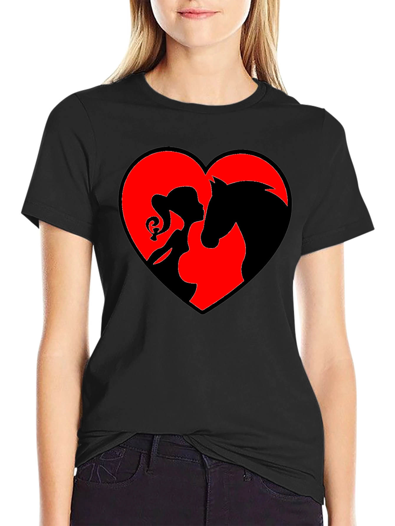 Heart Horse & Girl Black T-Shirt