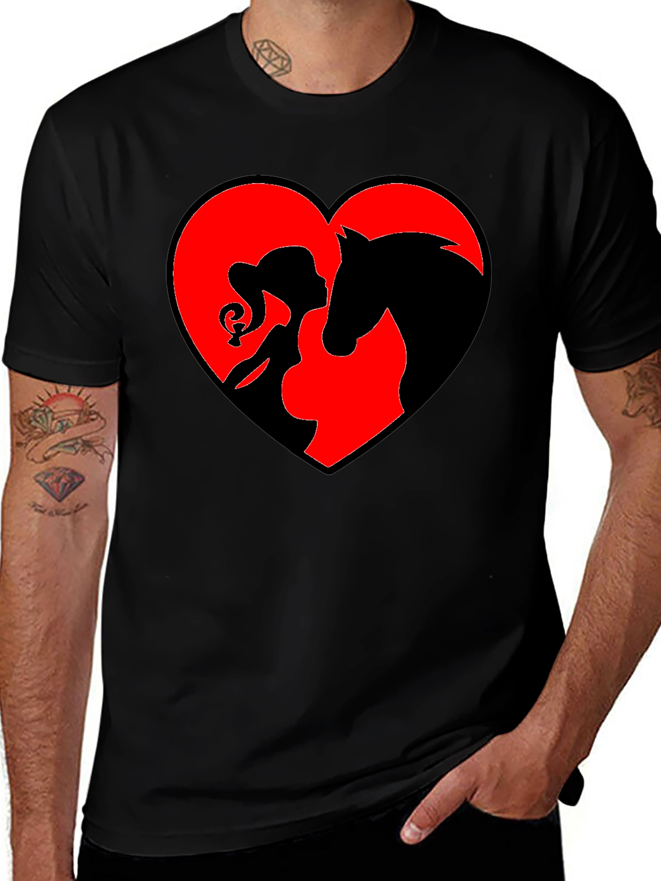 Heart Horse & Girl Black T-Shirt
