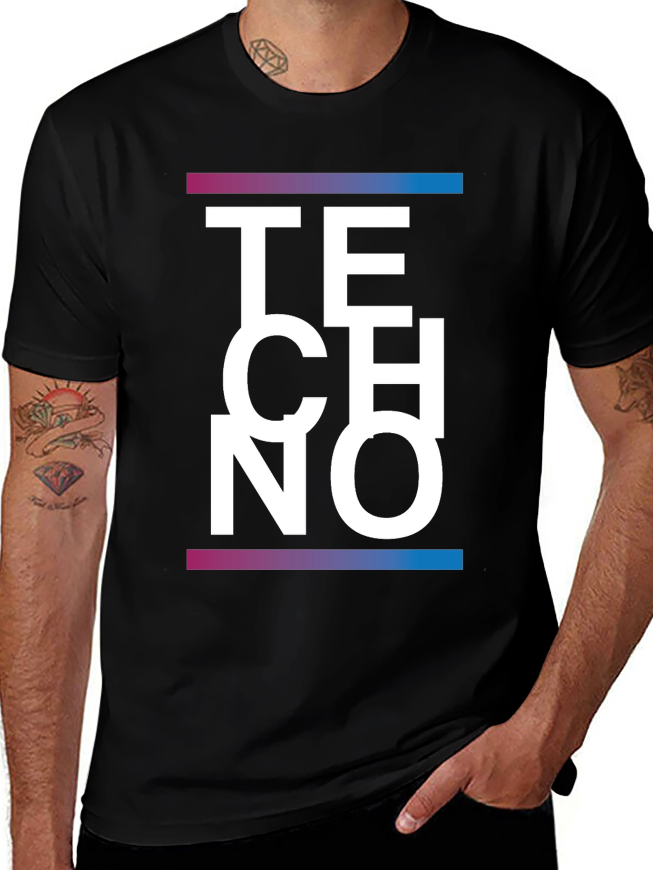 Techno Graphic Print Black T-Shirt