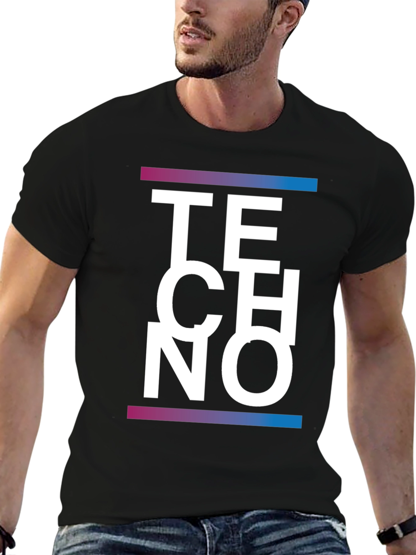 Techno Graphic Print Black T-Shirt