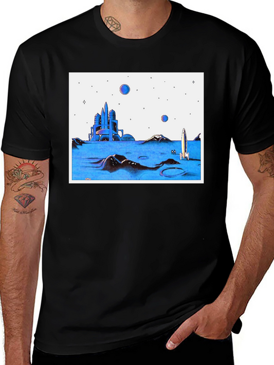 Futuristic Space T-Shirt - Black Crew Neck