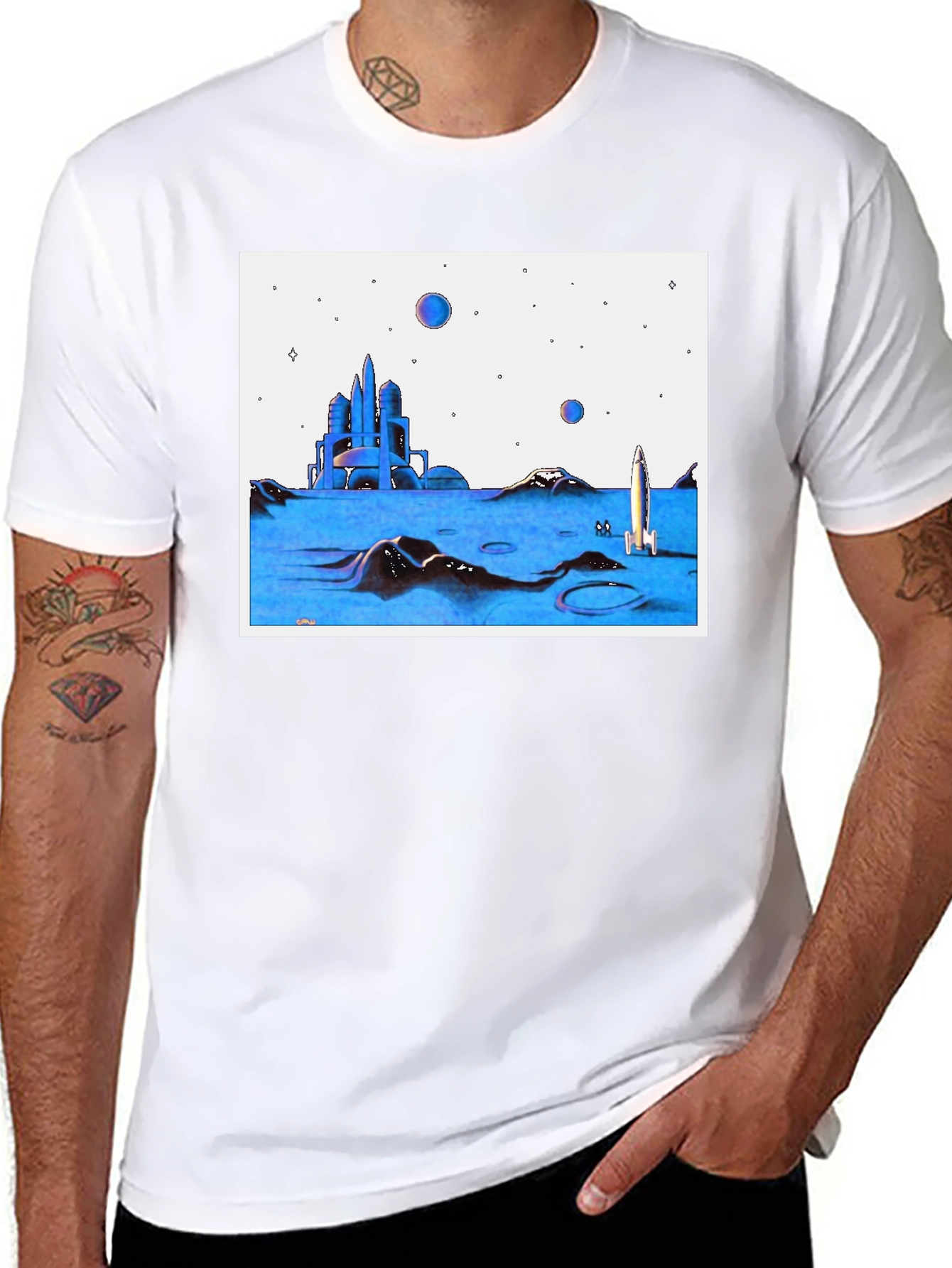 Futuristic Space T-Shirt - Black Crew Neck