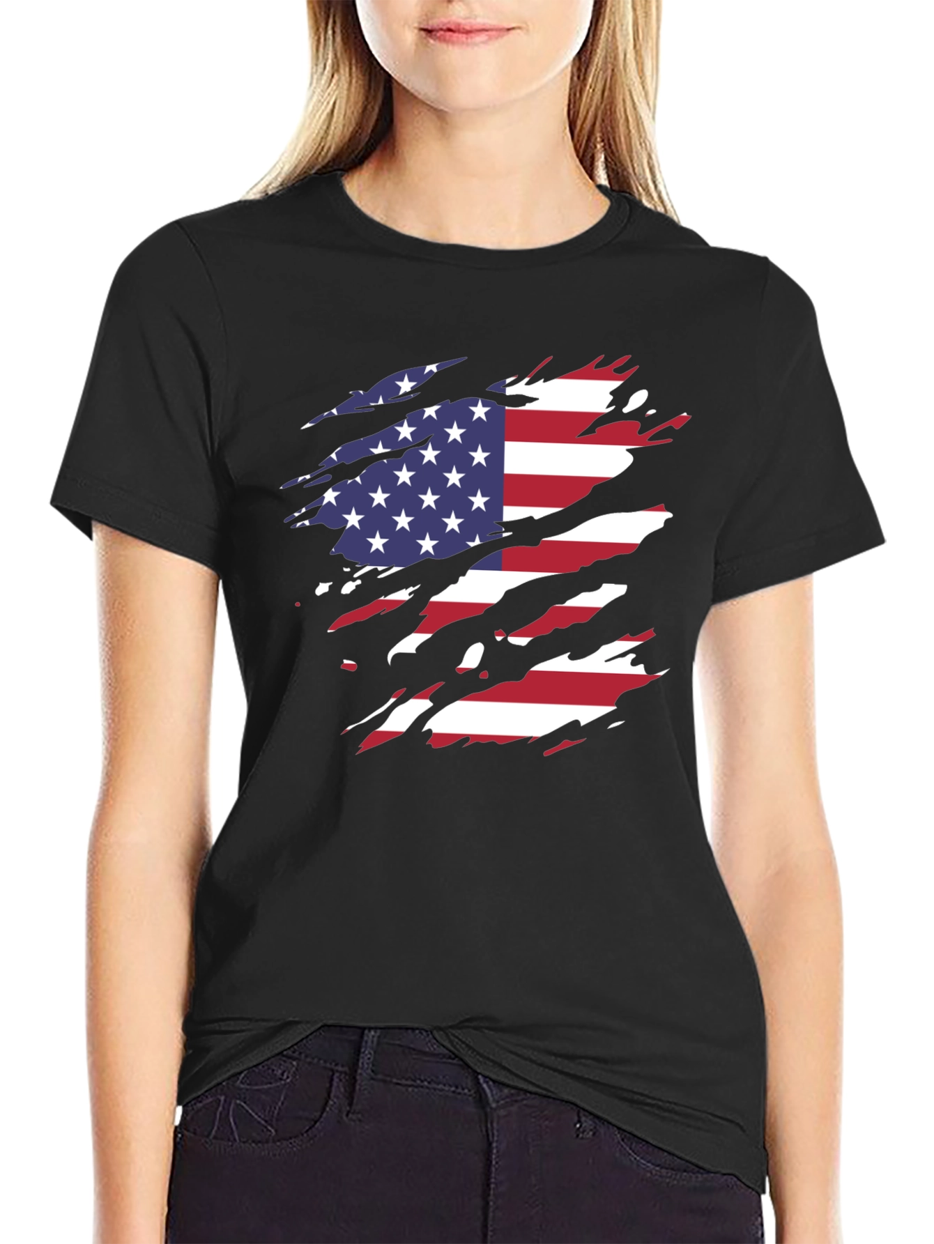 American Flag Ripped T-Shirt Patriotic USA Pride