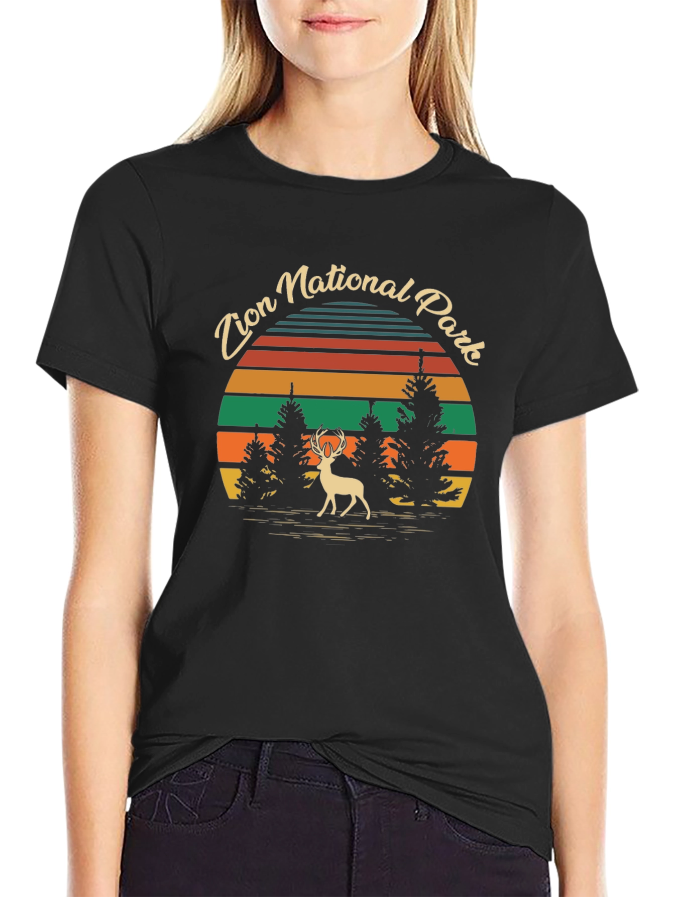 Zion National Park Deer Graphic Tee - Black