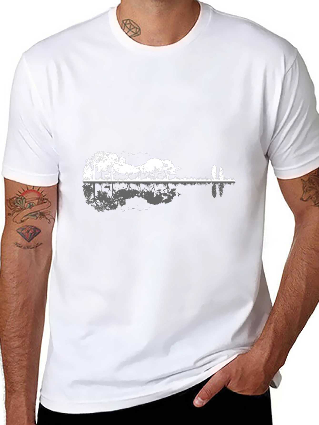 Nature Guitar Graphic Tee - Black Cotton T-Shirt