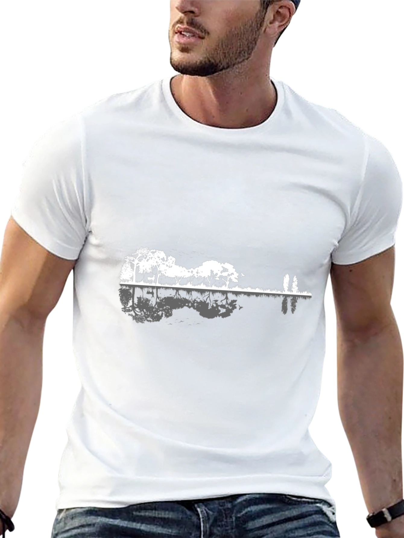 Nature Guitar Graphic Tee - Black Cotton T-Shirt
