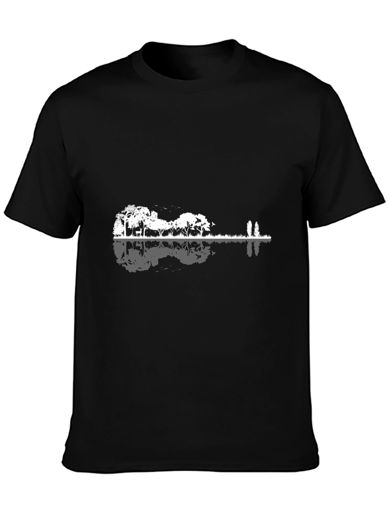 Nature Guitar Graphic Tee - Black Cotton T-Shirt