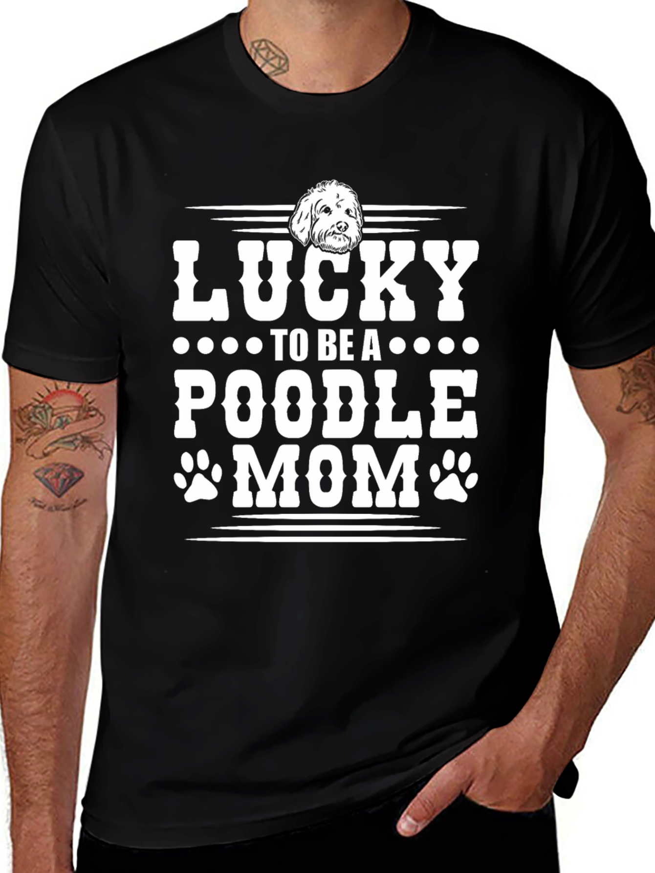 Lucky Poodle Mom Graphic Tee - Unisex Black T-Shirt