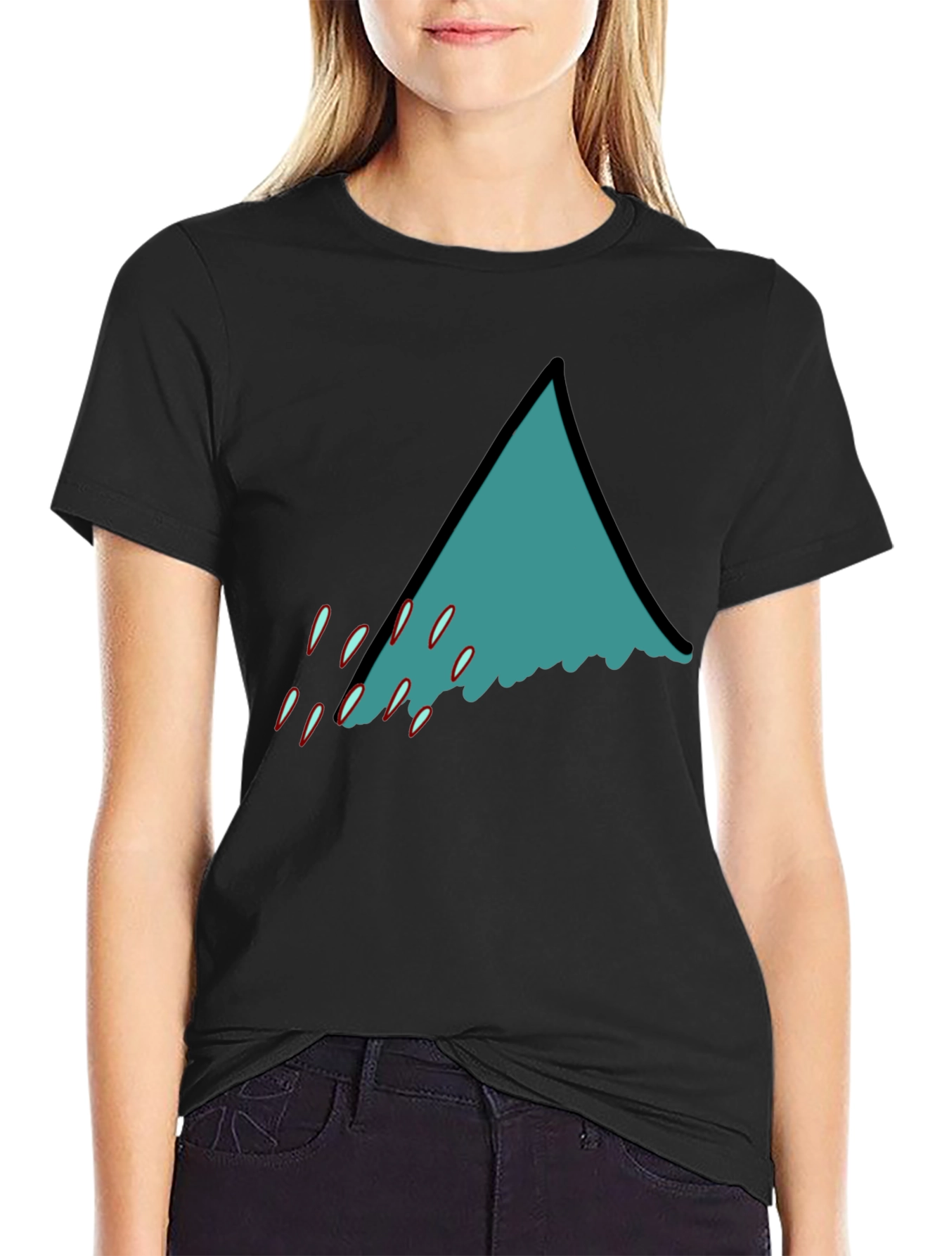 Teal Shark Fin Graphic Black T-Shirt
