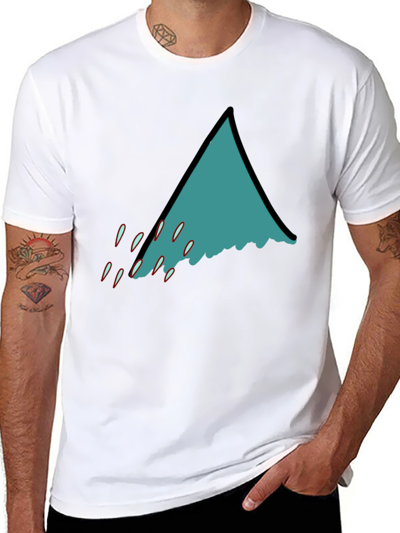 Teal Shark Fin Graphic Black T-Shirt
